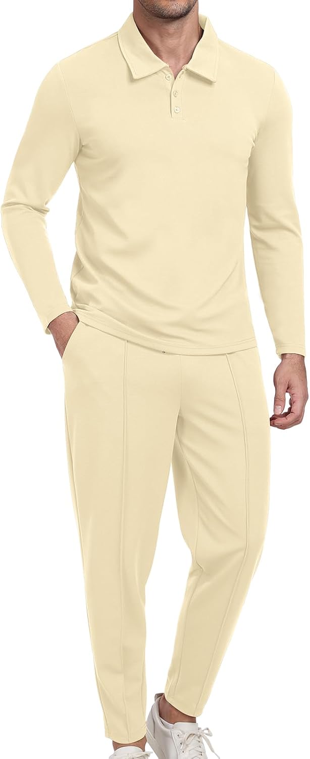 Thumbnail 2 de KUYIGO Men's Tracksuits Polo 2 Piece Outfits – Waffle Knit Tracksuit Set