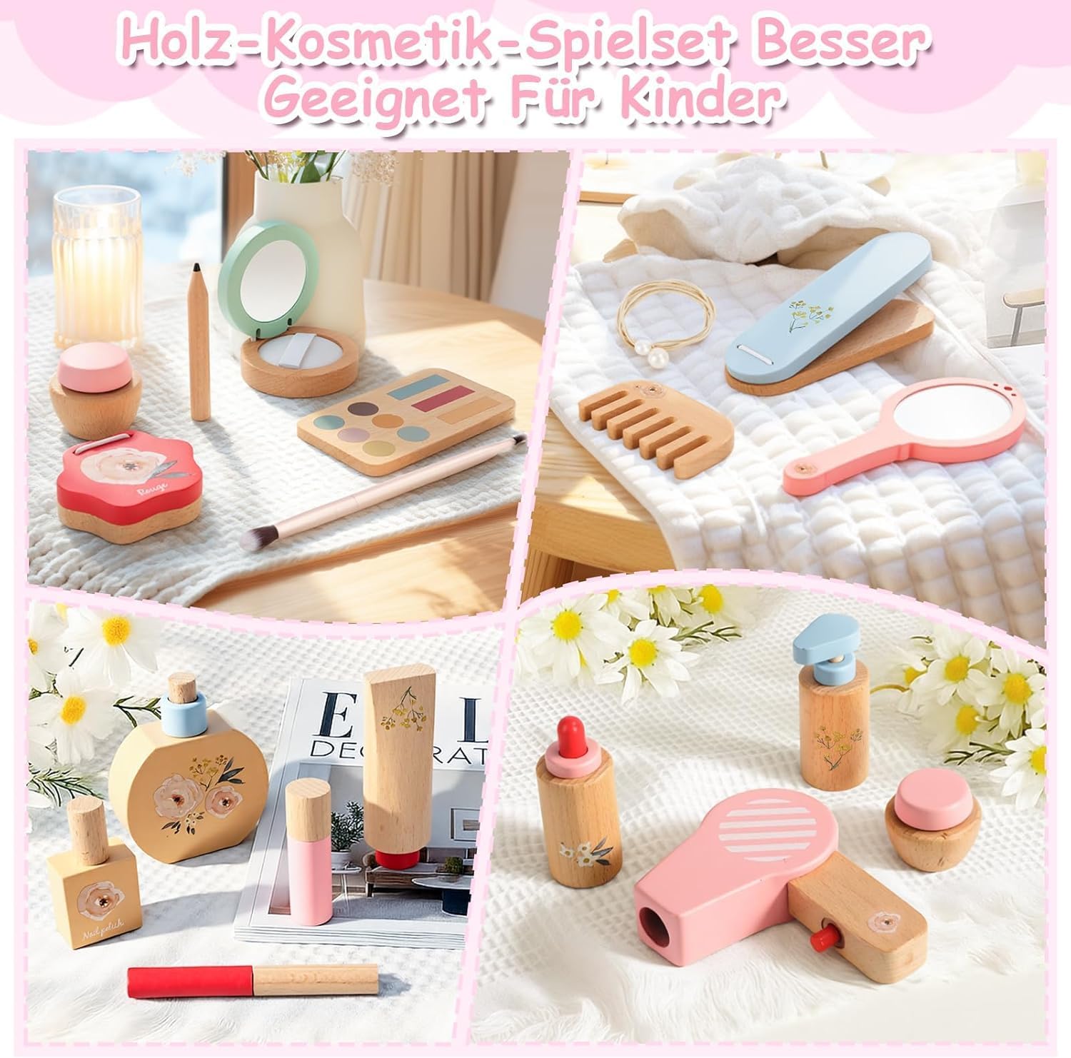 Thumbnail 5 de Herefun Set Trucchi Bambina in Legno Finti, 25 Pezzi: trucco, parrucchiere e cura della pelle in un unico kit educativo