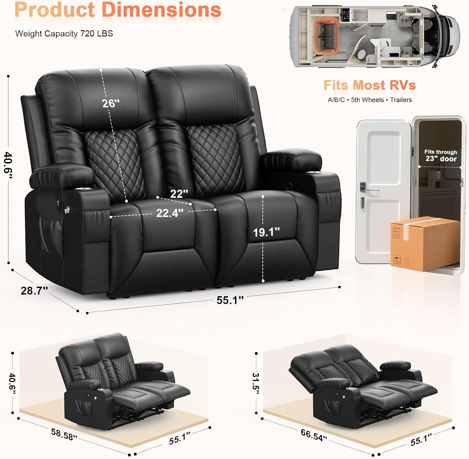 Detalle 2 de MOSGAT RV loveseat recliner in PU leather