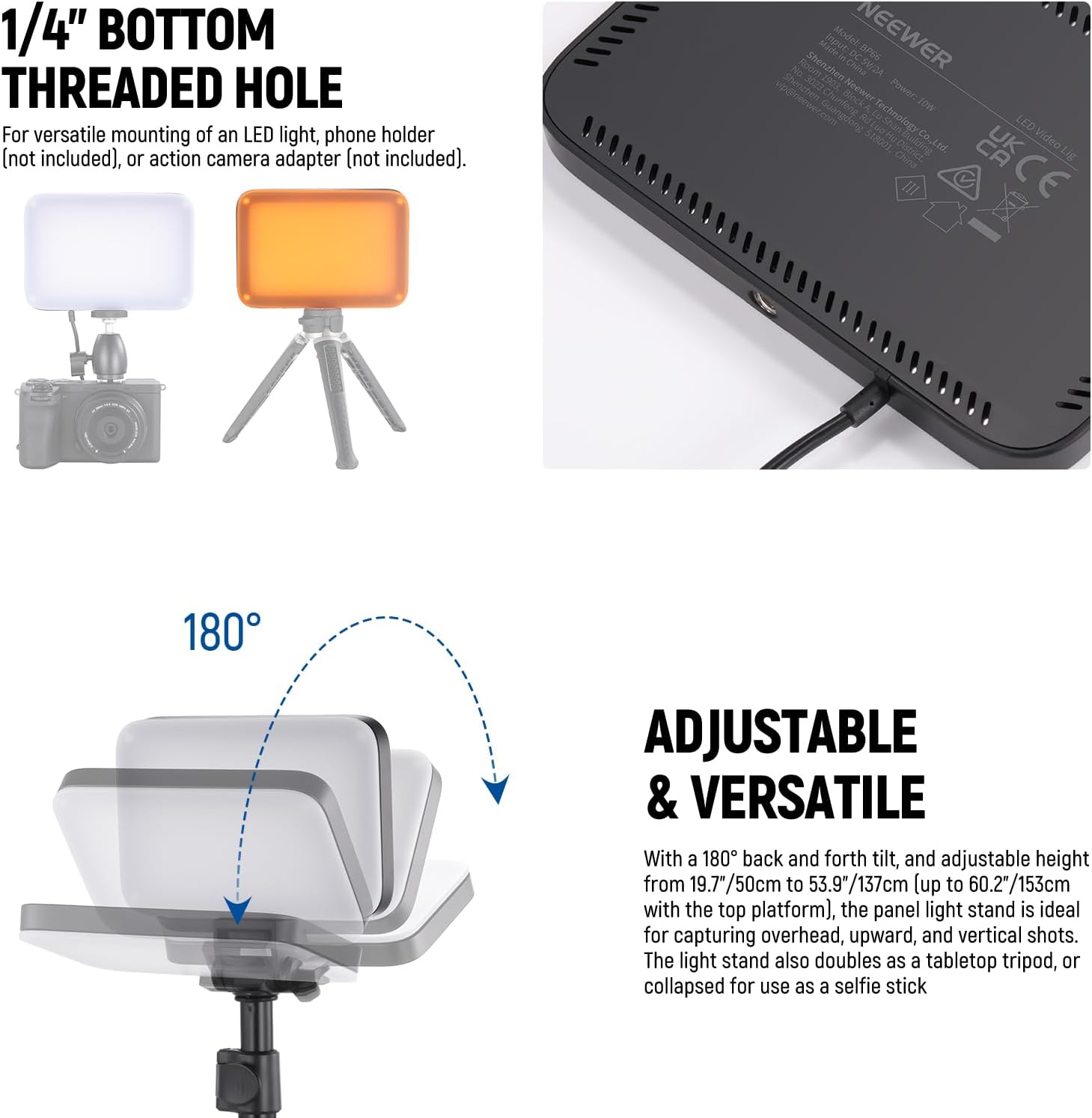 Thumbnail 4 de NEEWER BASICS Kit di illuminazione a pannello LED per video, 2 pezzi, bicolore 3200K–5600K (CRI95) con stativi e filtri