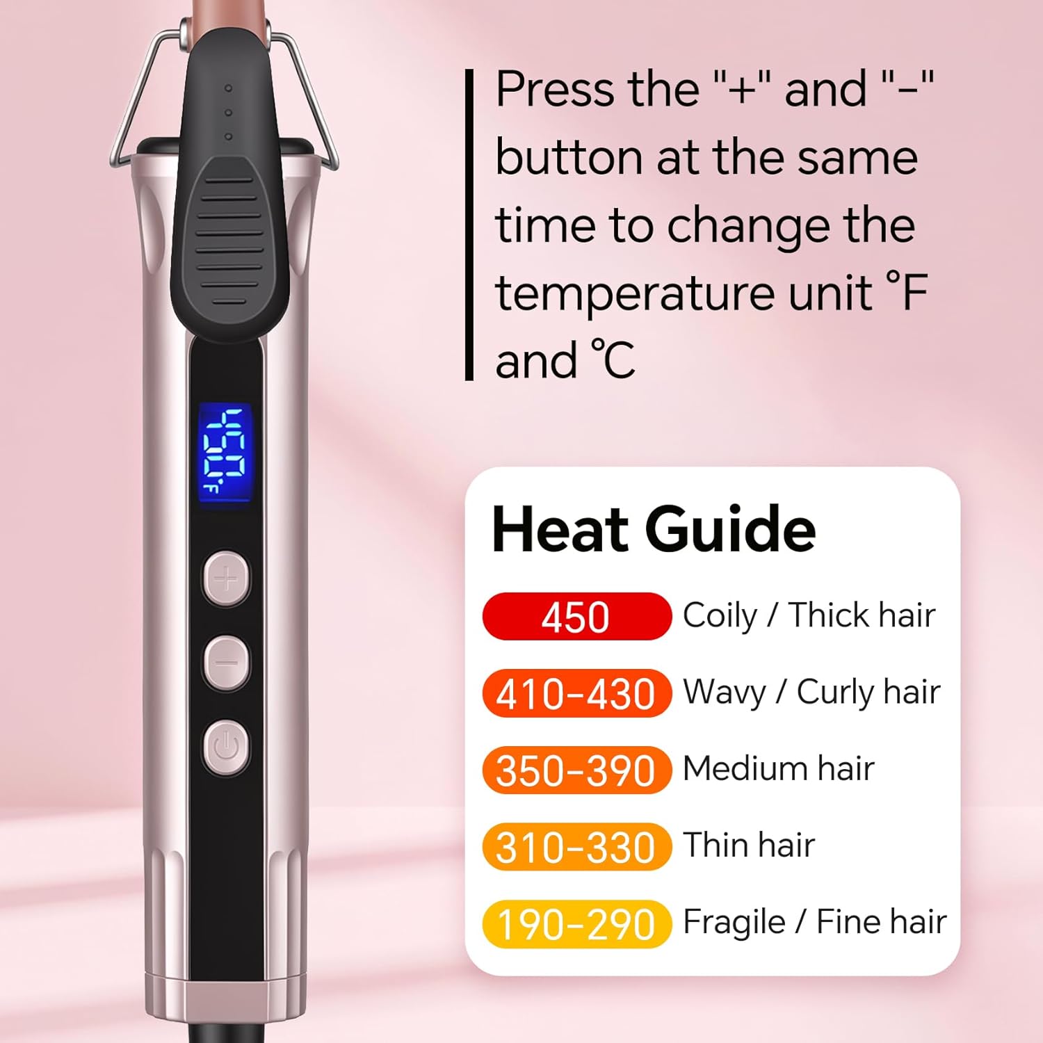Detalle 2 de JAETON Curling Wand Hair Curler — 25mm Ceramic Tourmaline, Dual Voltage, 100–230°C