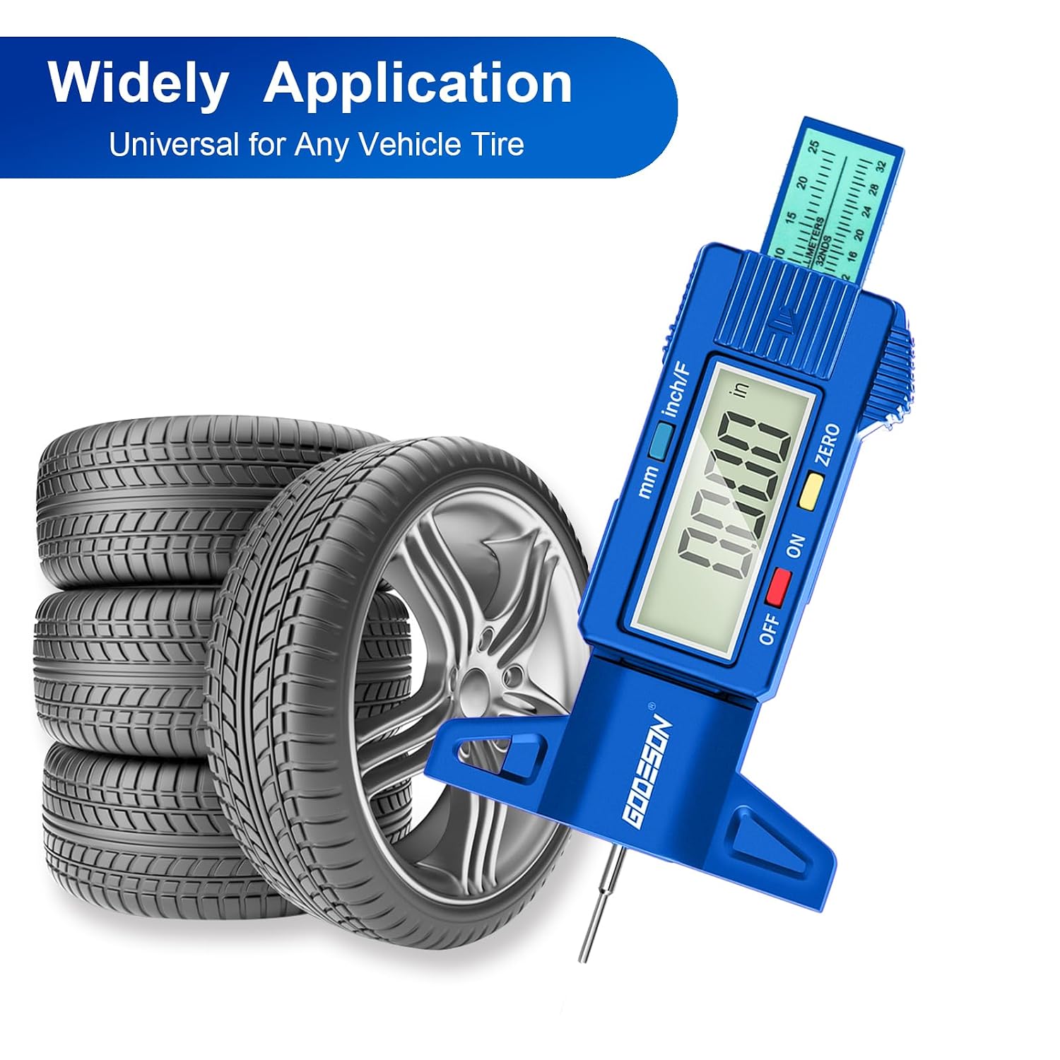 Detalle 2 de GODESON DTG02-2BL Digital Tire Tread Depth Gauge, 3 Measurement Modes