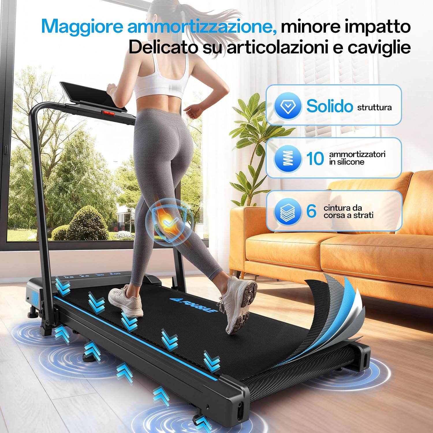 Thumbnail 6 de FOUSAE Tapis Roulant Elettrico Pieghevole 5 in 1: inclinazione, display LED e avvolgimento salvaspazio