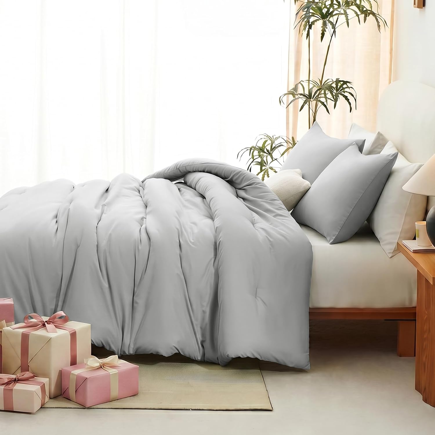 Thumbnail 5 de CozyLux Light Grey Queen Comforter Set, 3-Piece Bedding