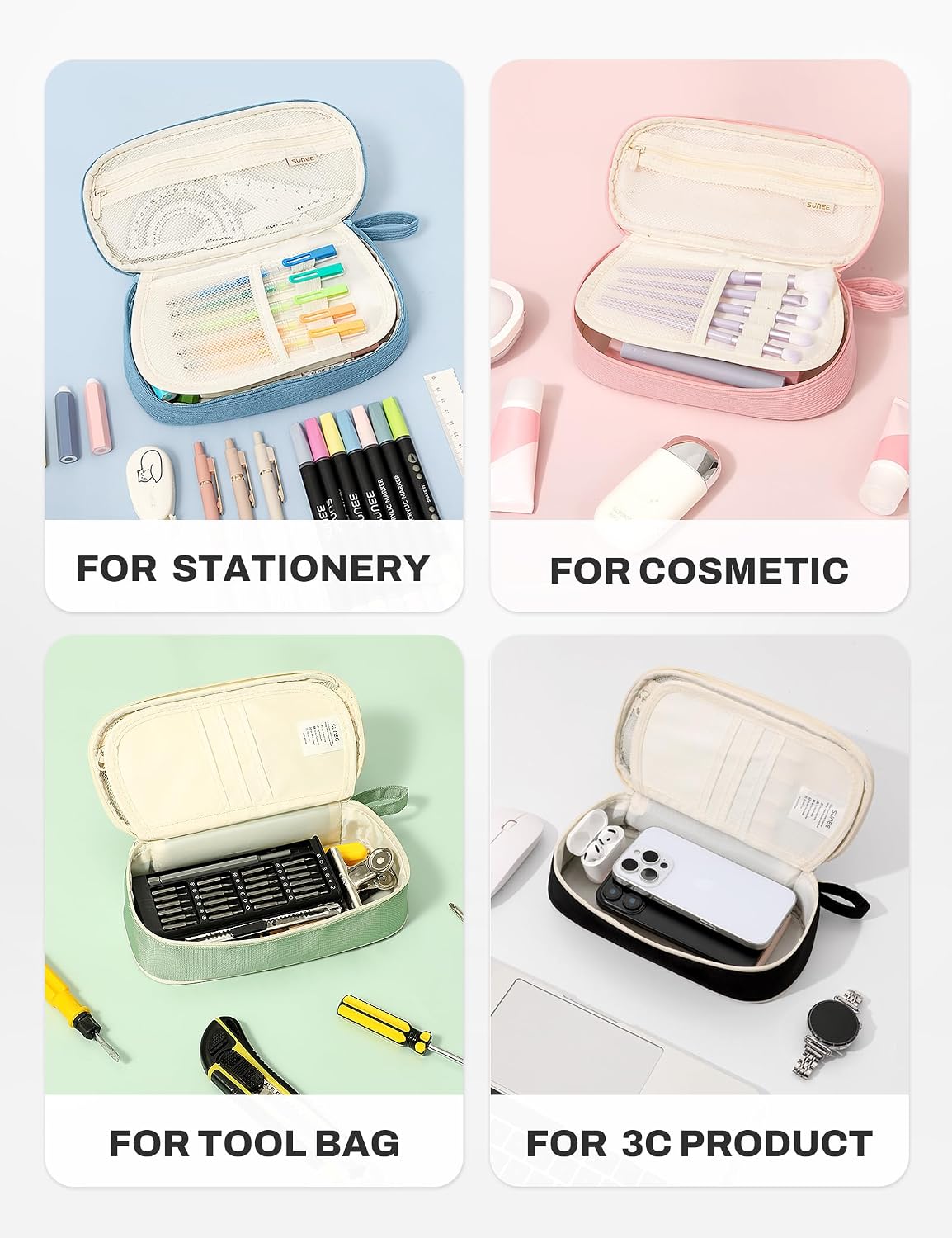 Detalle de SUNEE Large Capacity Pencil Case with Compartments and Handle (Black)
