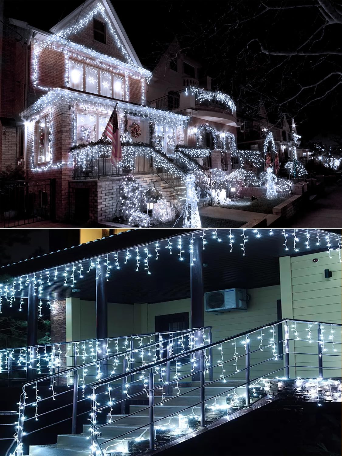 Detalle de DREAMLAND 50 ft Christmas Icicle Lights, 320 LEDs, IP65 Bulbs, Adjustable Brightness