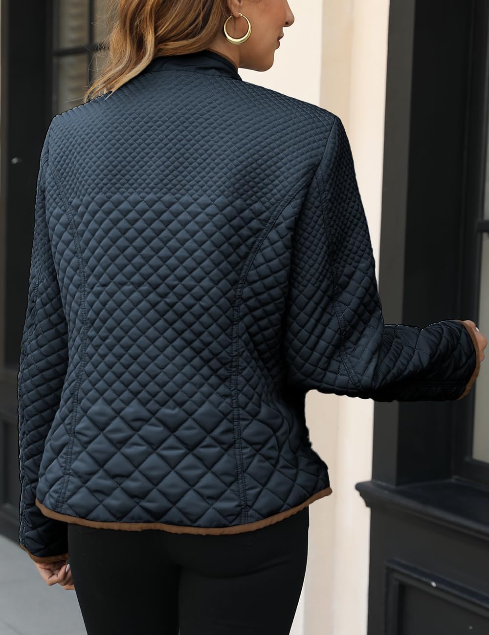 Detalle de Bellivera Women's Fleece-Lined Diamond Quilted Puffer Jacket with Stand Collar