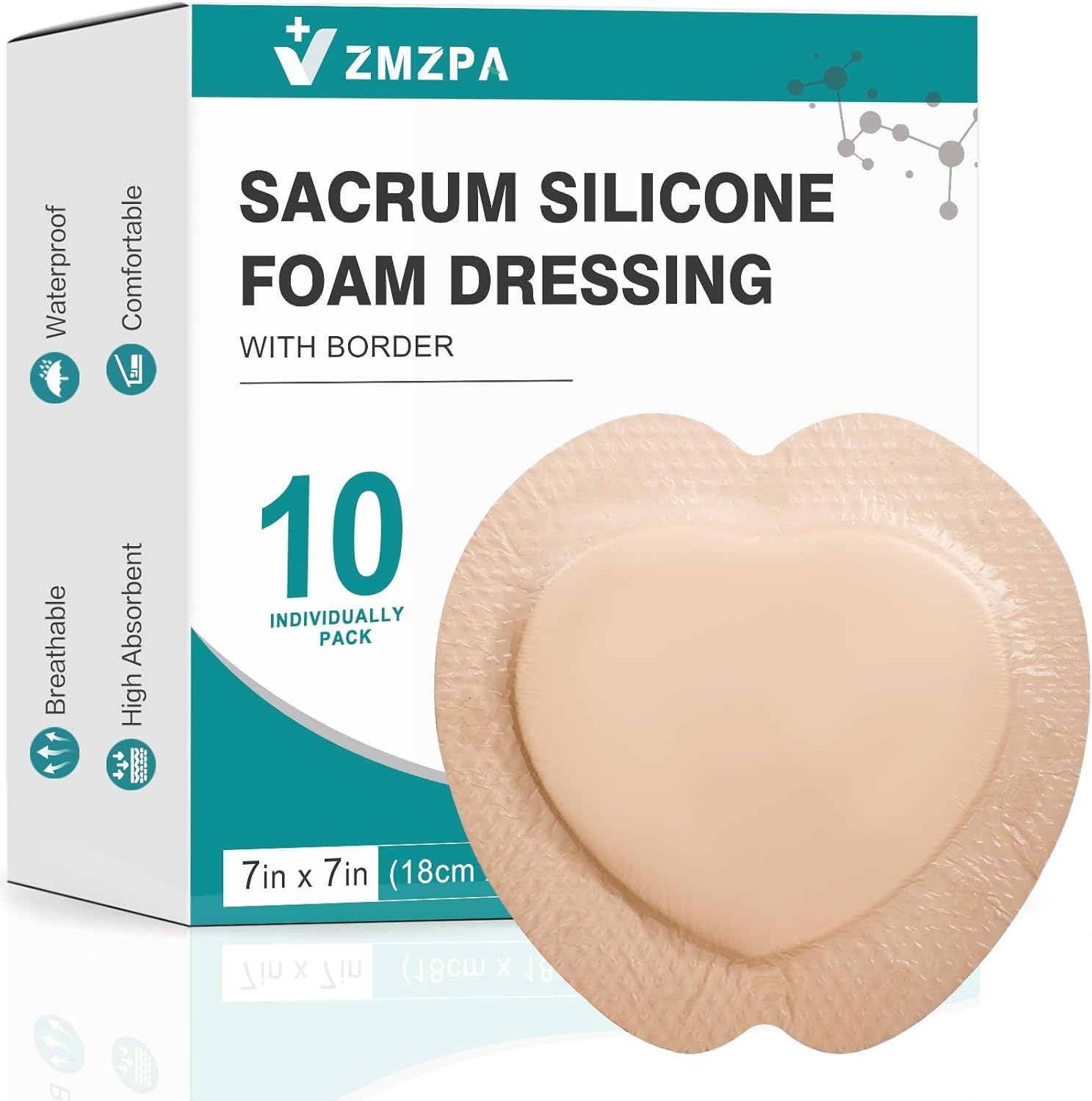 Detalle de ZMZPA Sacral Silicone Foam Dressing, 7x7-Inch, 4-Layer Waterproof Border