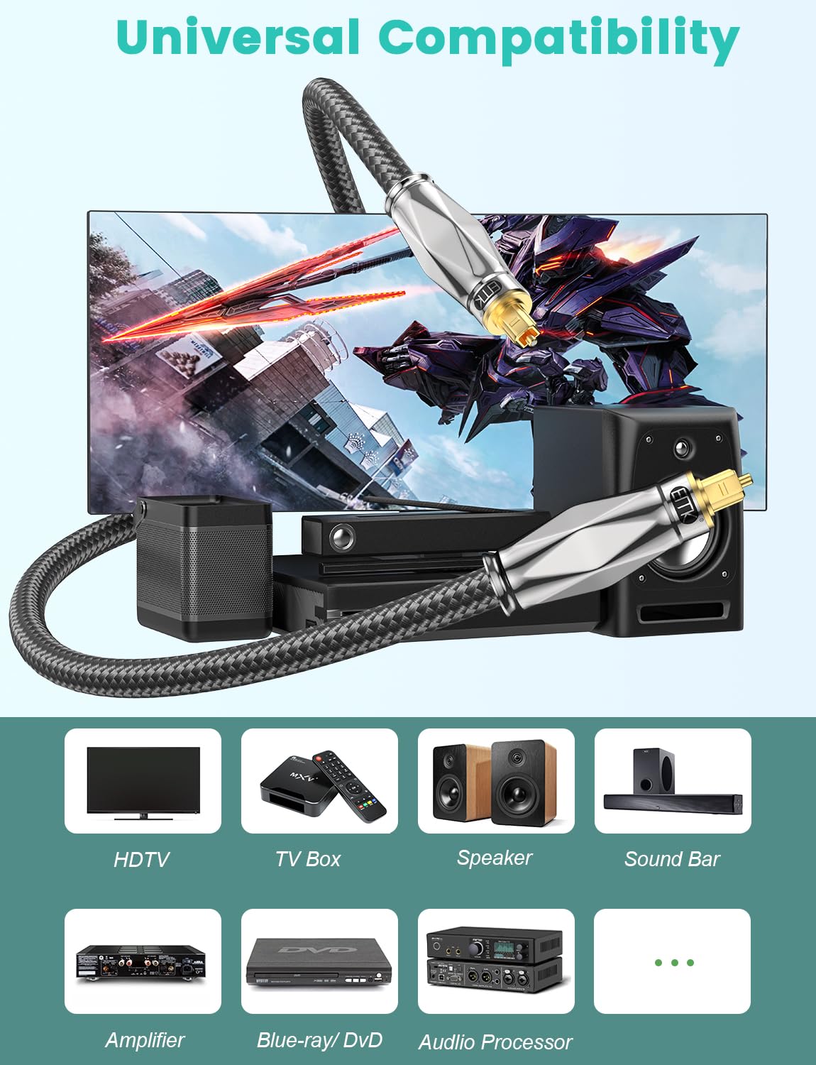 Thumbnail 5 de EMK Digital Optical Audio Cable (3 Metres) with 24K Gold Plated Connectors