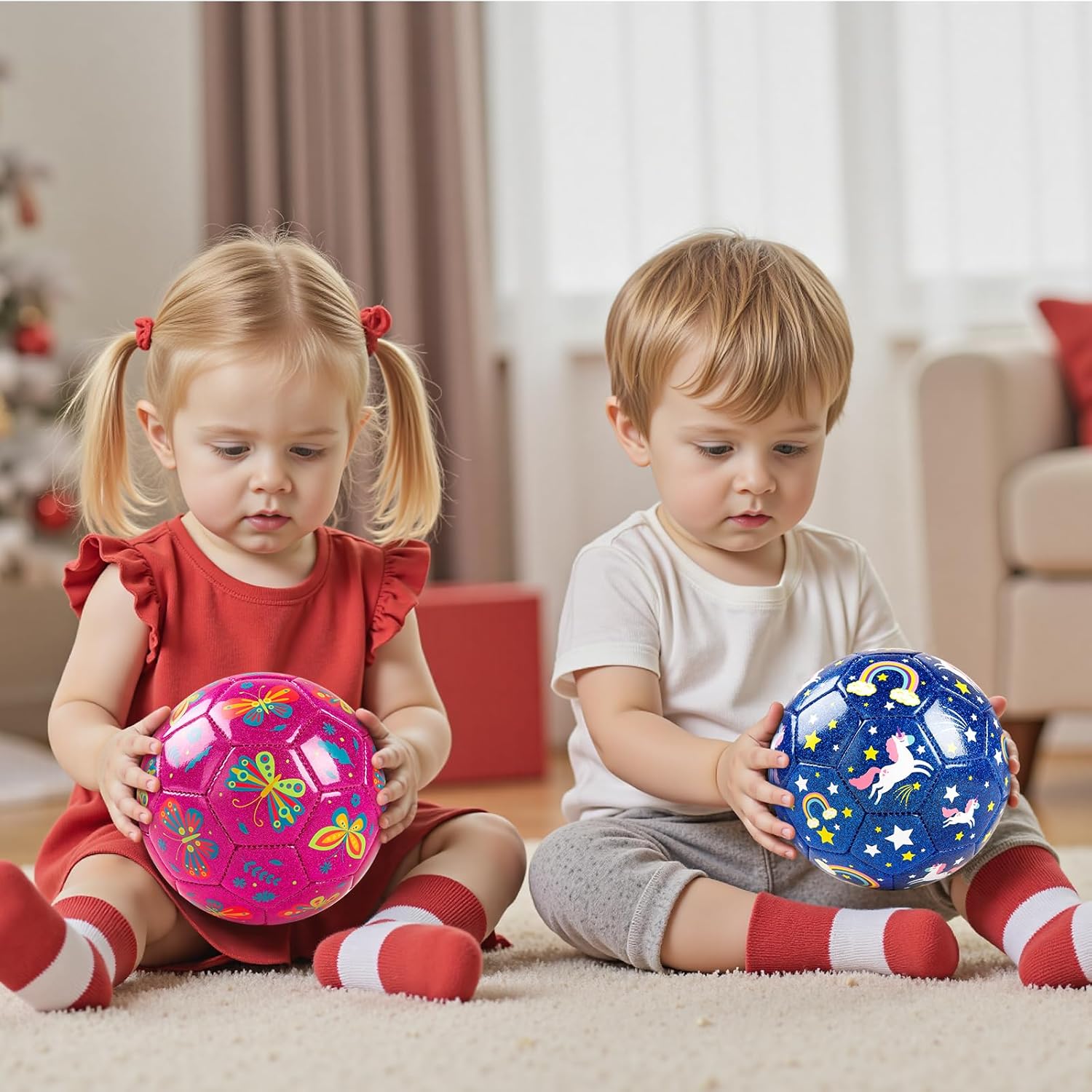Thumbnail 2 de ZOOJOY Glitter Cartoon Soccer Ball Size 2 (2-Pack) with Pump & Mesh Bag for Toddlers