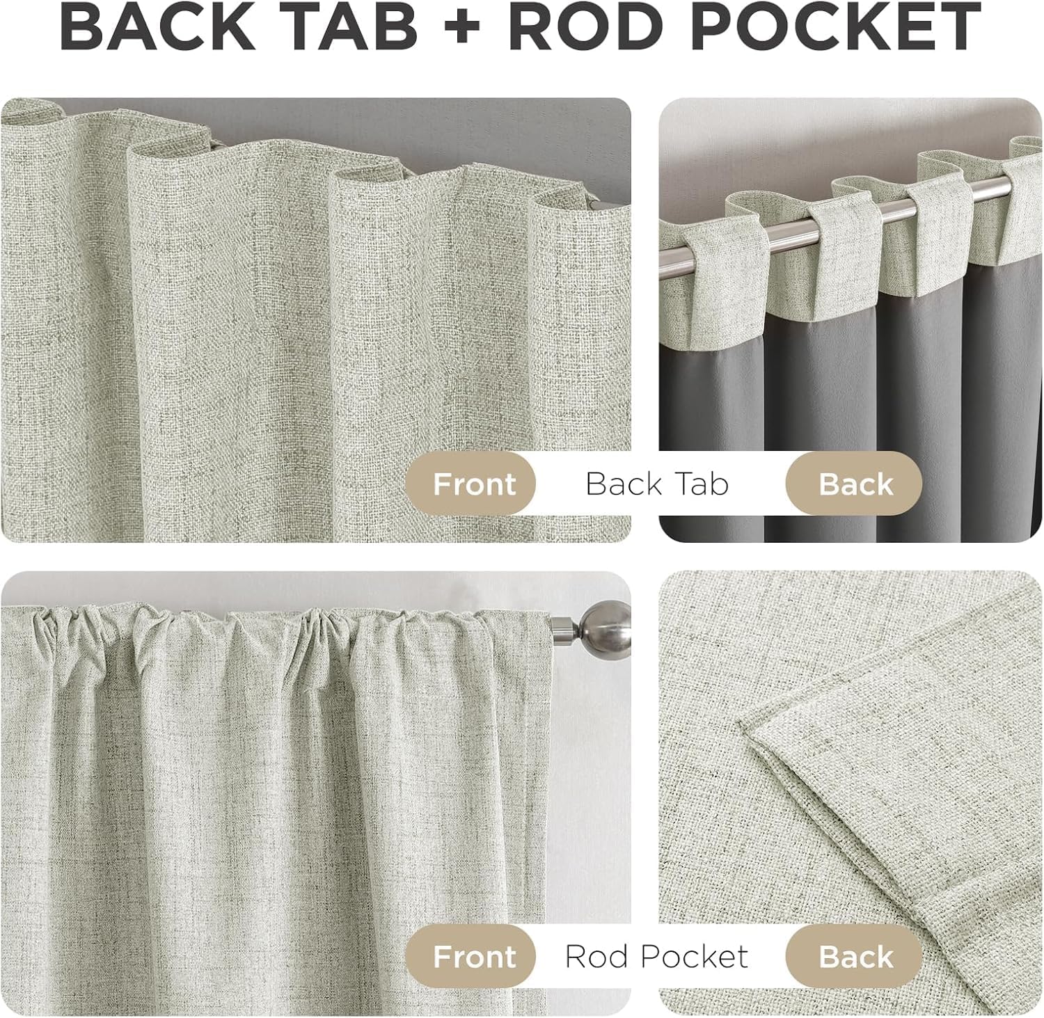 Thumbnail 4 de Joydeco Blackout Thermal Lined Curtains 52x84 Inches (2 Panels) with Back Tabs & Rod Pocket