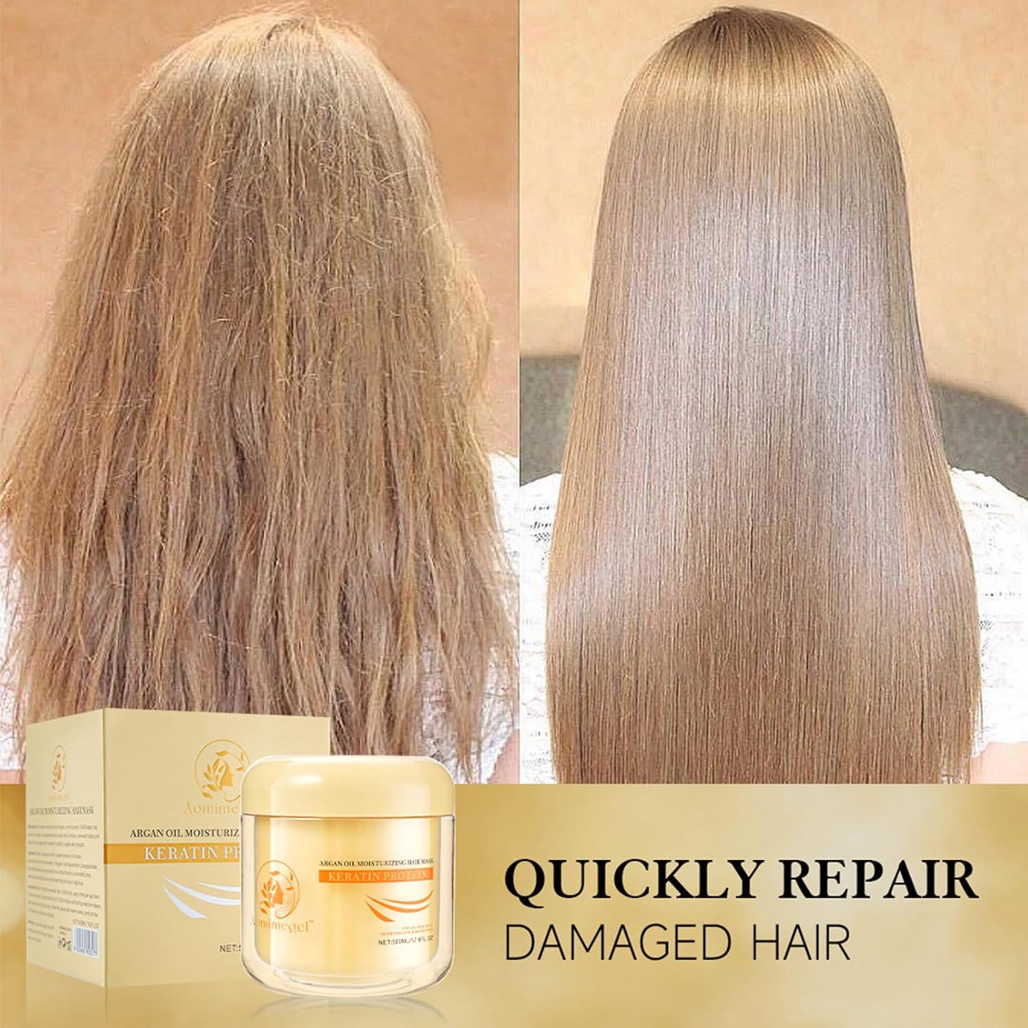 Detalle 2 de Aomimegel Collagen Hair Mask: Deep Repair with Argan Oil for All Hair Types (16.9 oz / 500 ml)