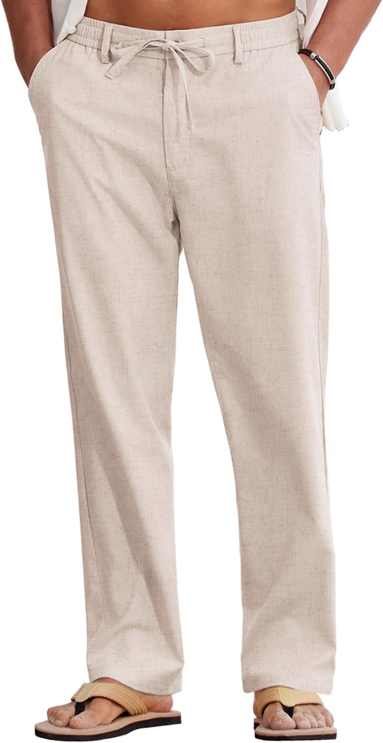 Detalle de COOFANDY Cotton-Linen Pants for Men: Lightweight, Breathable Summer Style