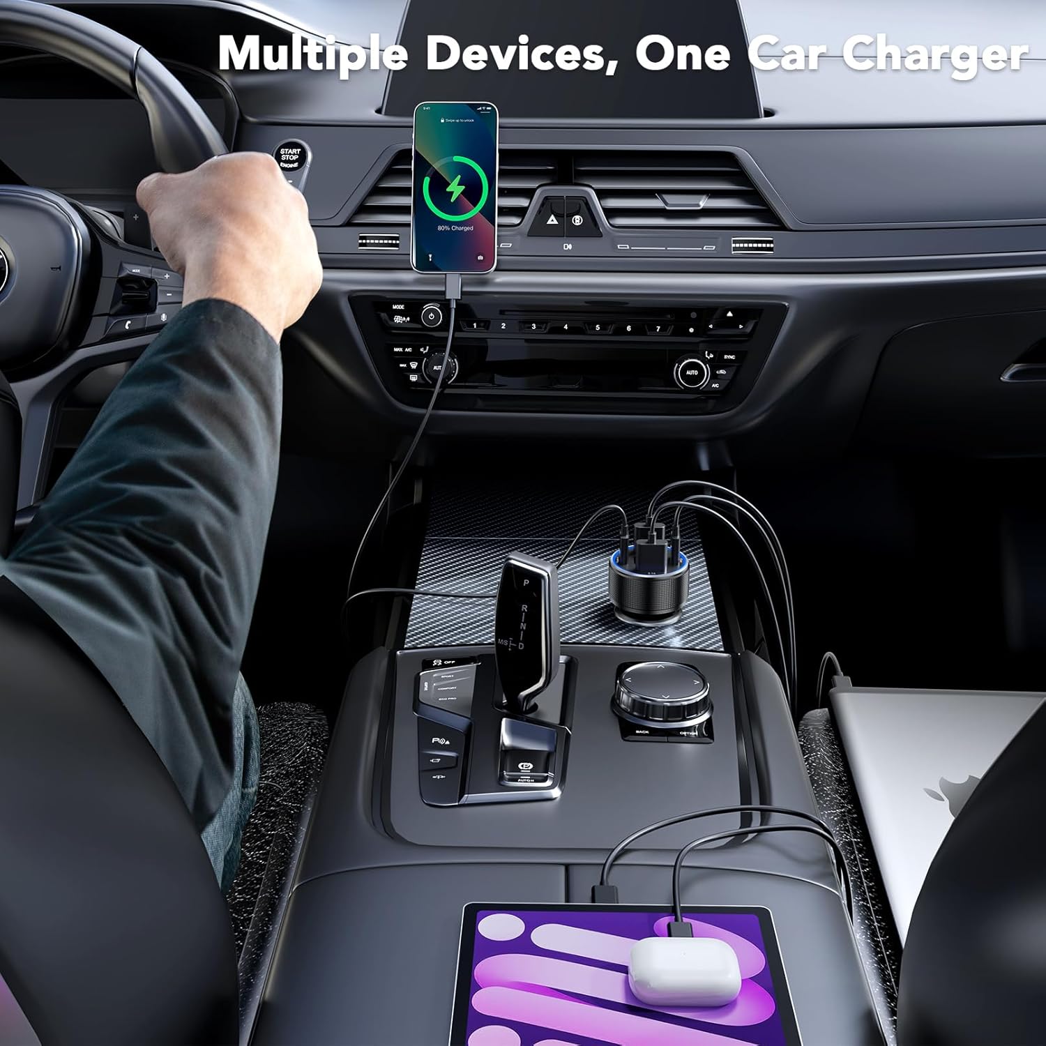 Detalle 1 de USB C Car Charger Adapter 78W, 4‑port