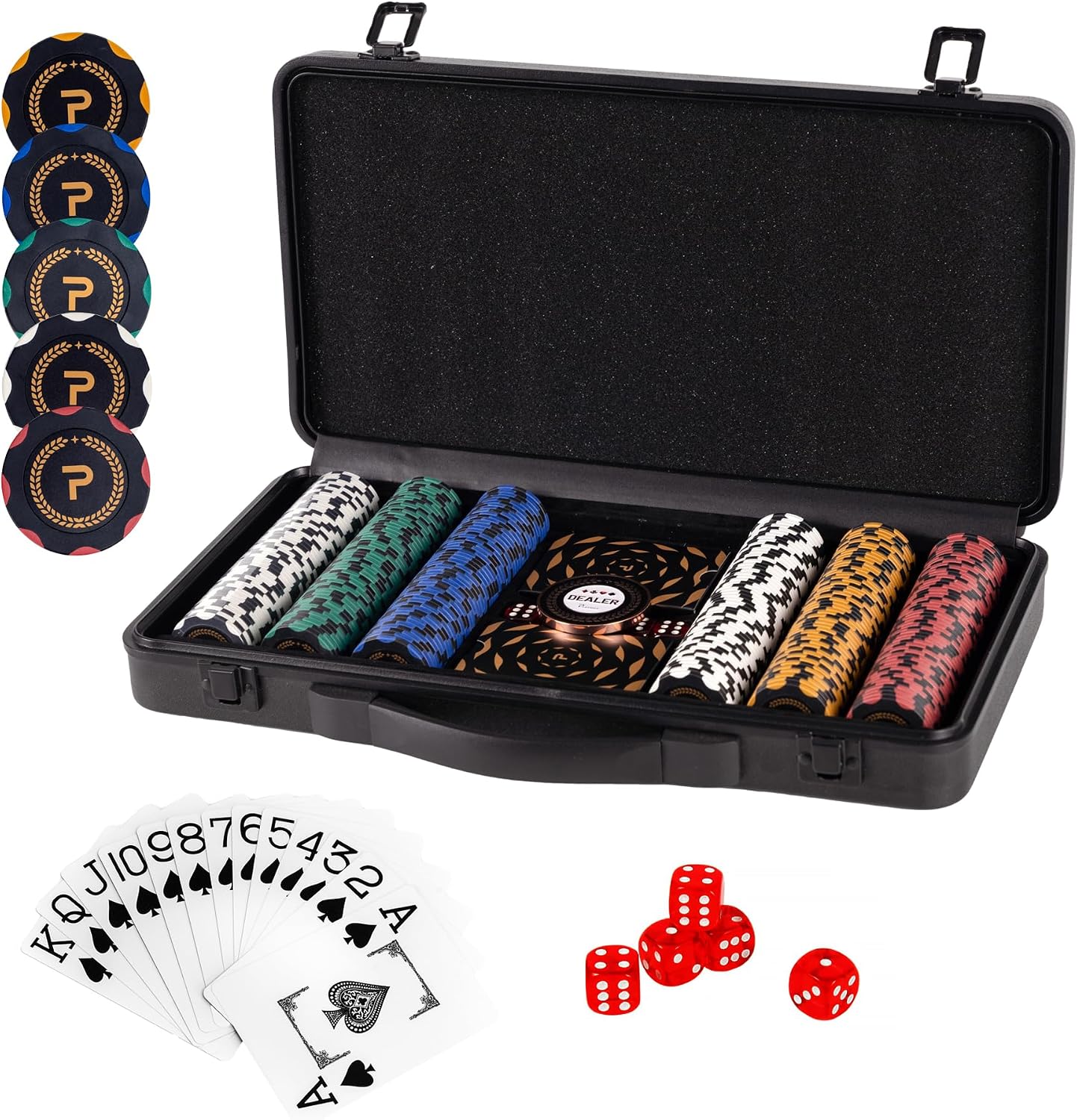 PLAYWUS Pokerkoffer mit 500 Laserchips, 2 Pokerdecks & 3 Button – Komplettset im Aluminiumkoffer