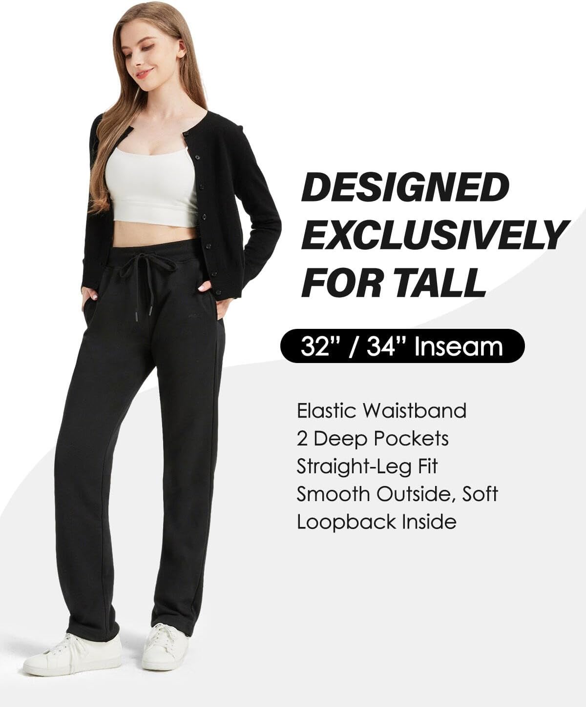 Detalle de Zylioo Damen Jogginghose Extra Lang (Tall) – Sporthose mit geradem Bein und Kordelzug