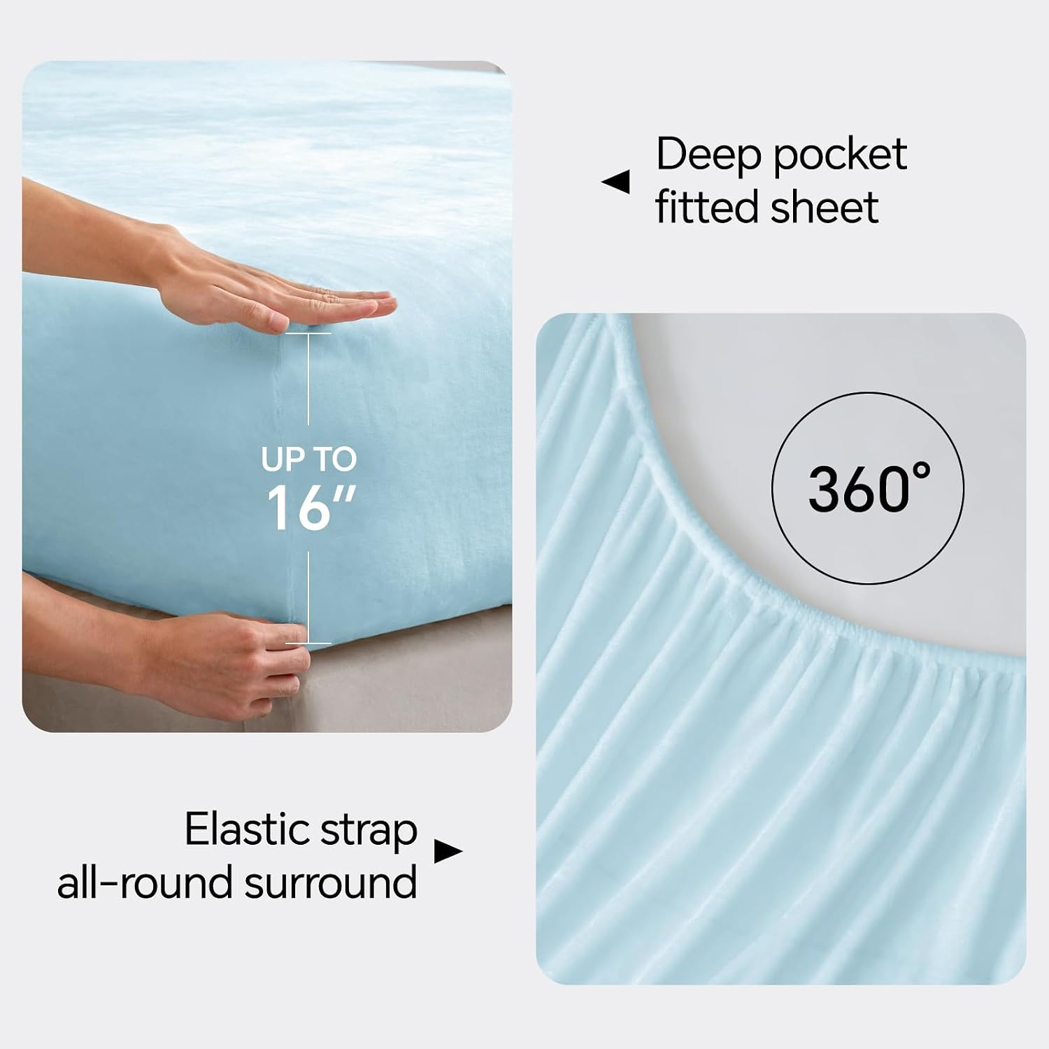 Detalle 2 de BEDELITE King Flannel Sheet Set, Blue, Double-Brushed Microfiber, 16-Inch Pocket