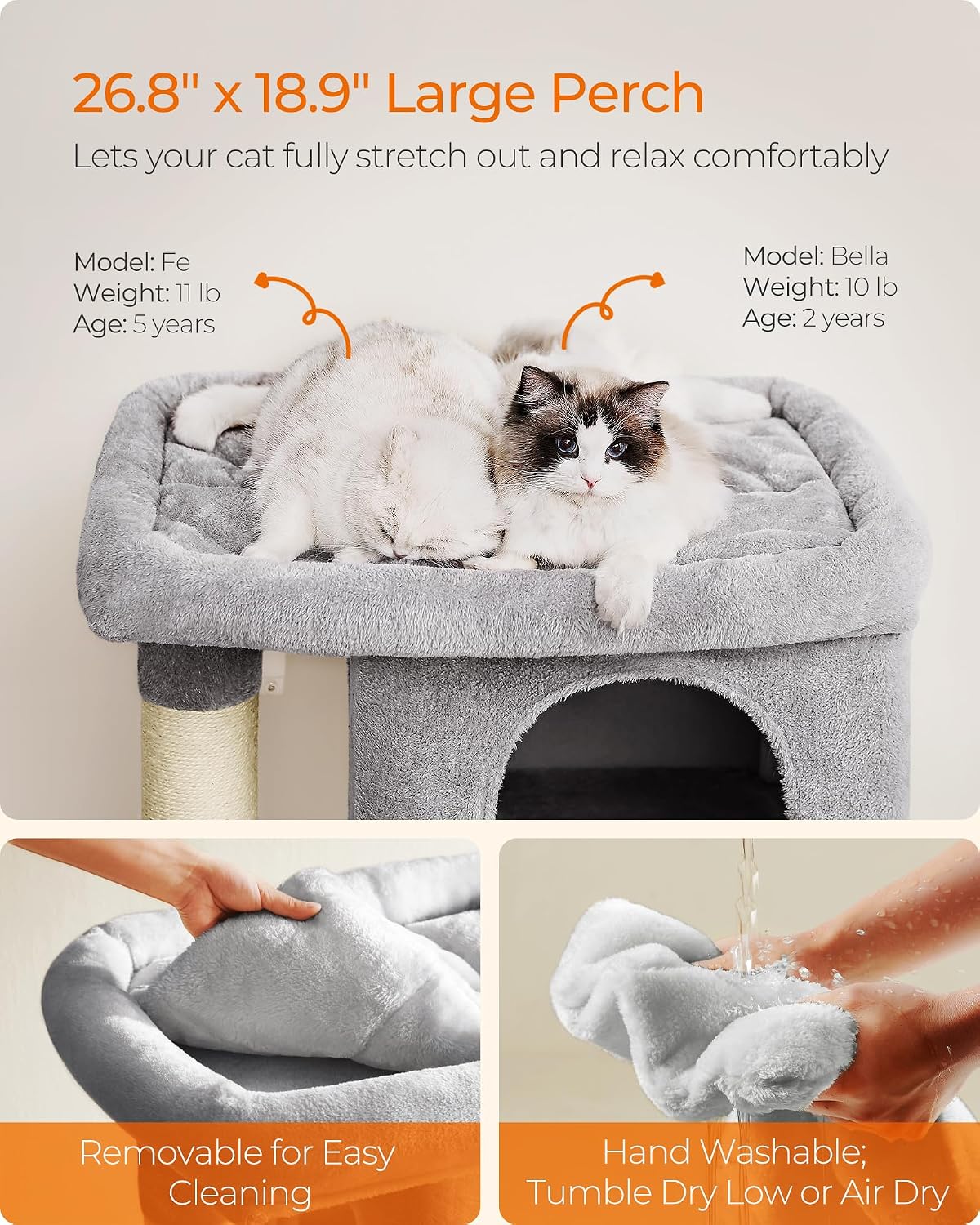 Detalle de Feandrea UPCT614W01 Cat Tree, 40.6-Inch Tower with Sisal Posts and Two Caves