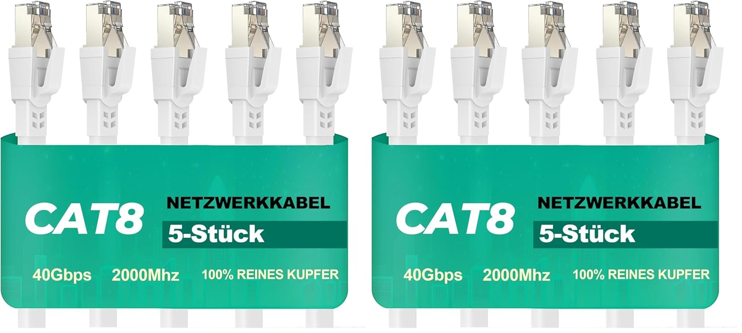 Thumbnail 6 de Ercielook Cat8 LAN-Kabel 1,5 m – 5er-Pack, wetterfest und UV-beständig