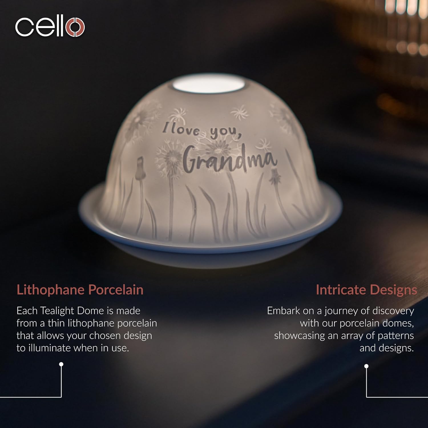 Thumbnail 1 de Cello Porcelain Tealight Holder Dome “I Love You Grandma” 3D Projection LED/Wax Warmer