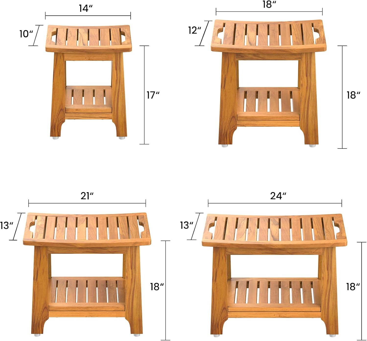 Thumbnail 6 de NNN 14" Compact Teak Shower Stool with Shelf & Handle (300 lbs)