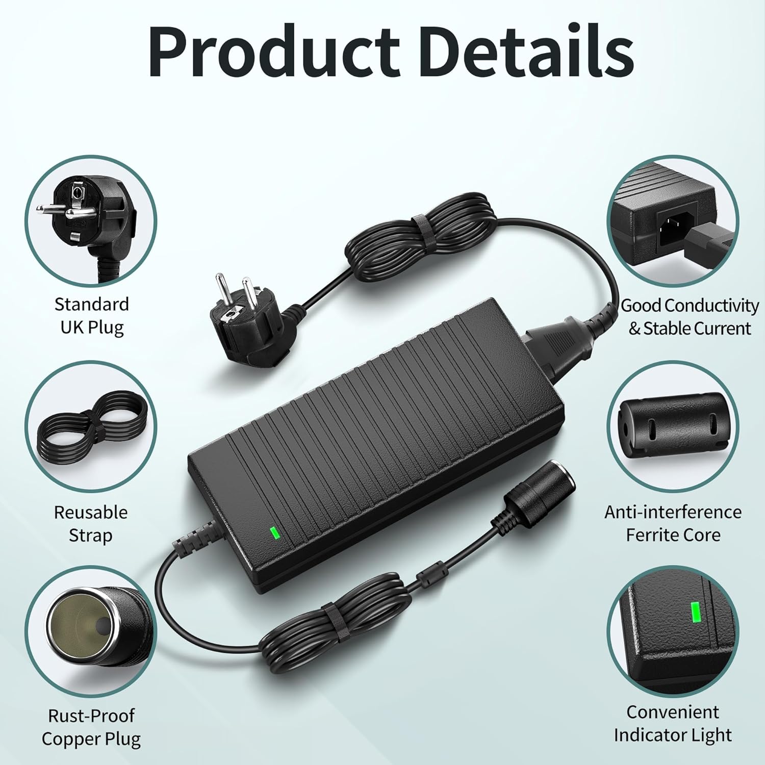 Thumbnail 2 de BGFOX 180W KFZ-Netzadapter 230V auf 12V mit Zigarettenanzünder-Ausgang