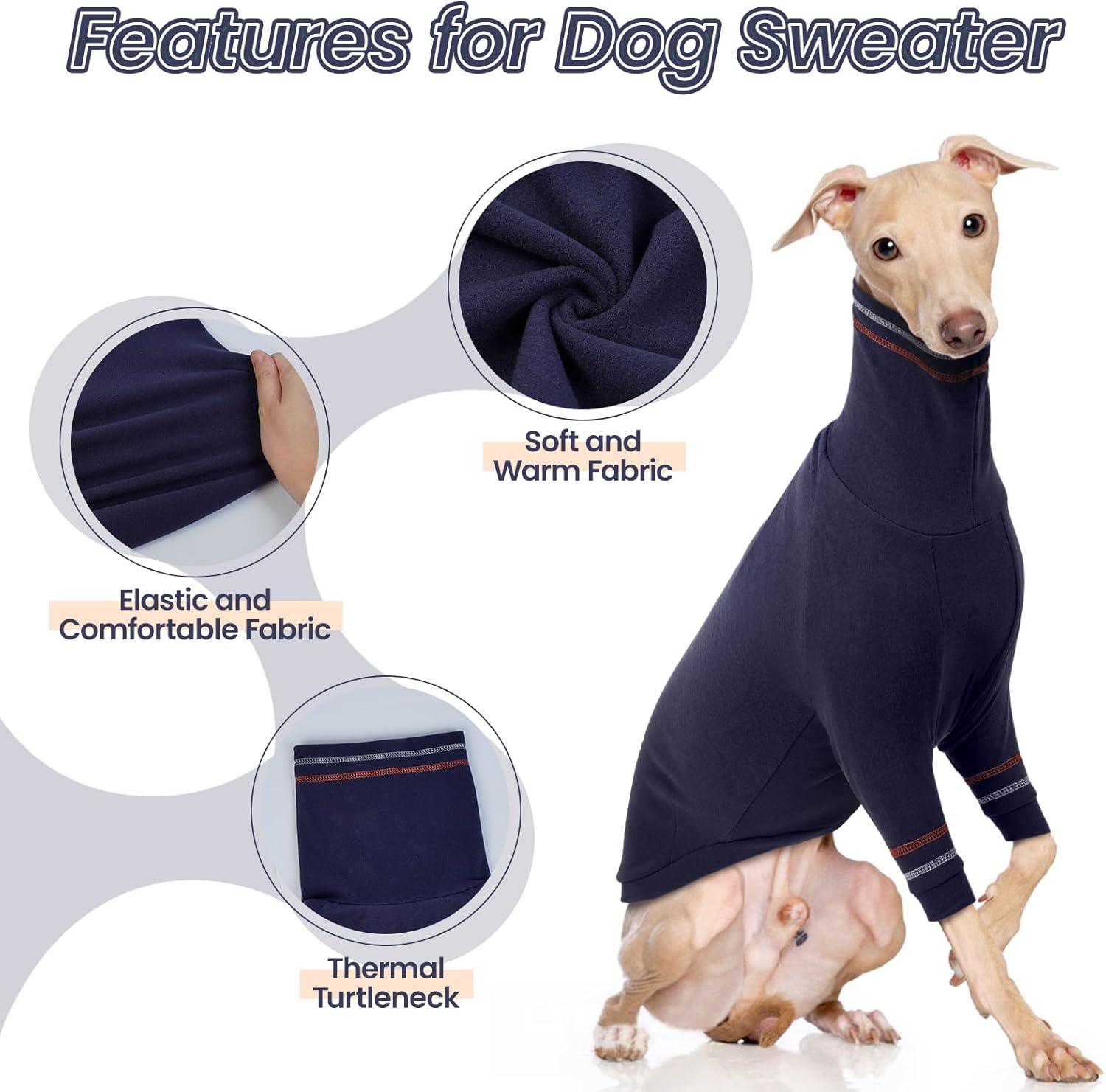 Thumbnail 1 de OUOBOB Greyhound dog sweater – Italian coat-style turtleneck knit for large sighthounds (XXL)