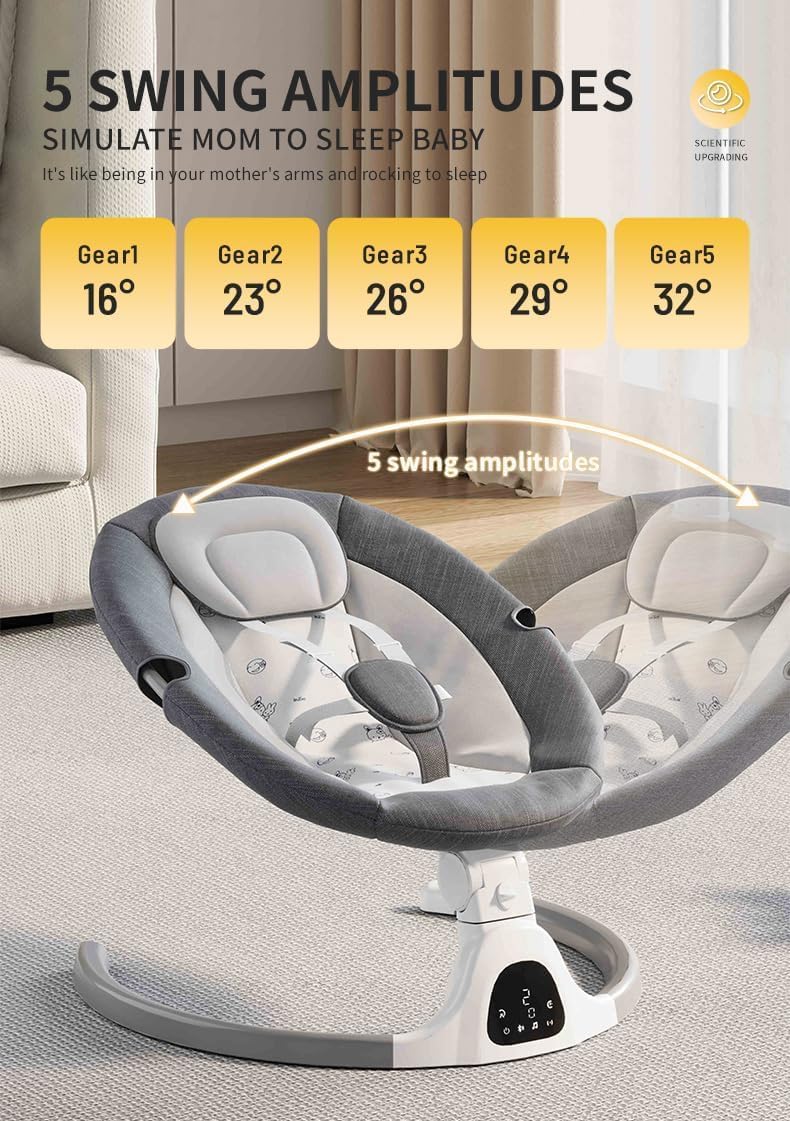Thumbnail 1 de Adjustable Height Baby Swing for Infants to Toddler – Electric Bluetooth Swing with Remote (Grey)