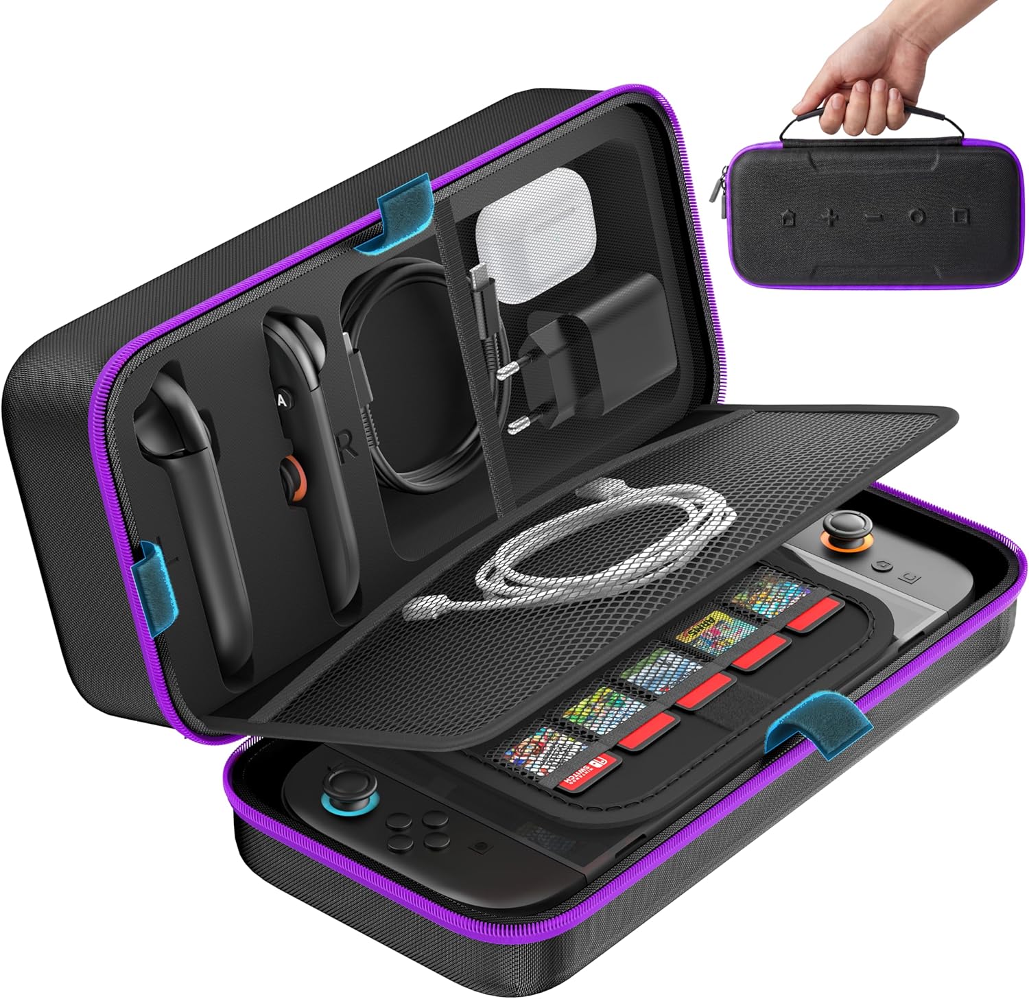 Detalle de OIVO Switch Tasche für Nintendo Switch/OLED/2 – Hartschale mit Aufbewahrung für Joy-Con & Netzteil, lila