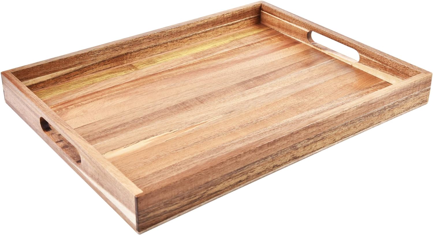 Thumbnail 6 de Acacia Wood Serving Tray with Handles (Set of 2) — Decorative Platter for Breakfast in Bed, Coffee Table, Patio, BBQ
