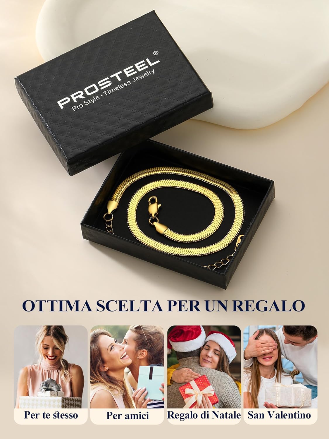 Thumbnail 6 de PROSTEEL Collana Serpente Girocollo Piatta 32/38/46 cm – oro placcato 18K, impermeabile e durevole