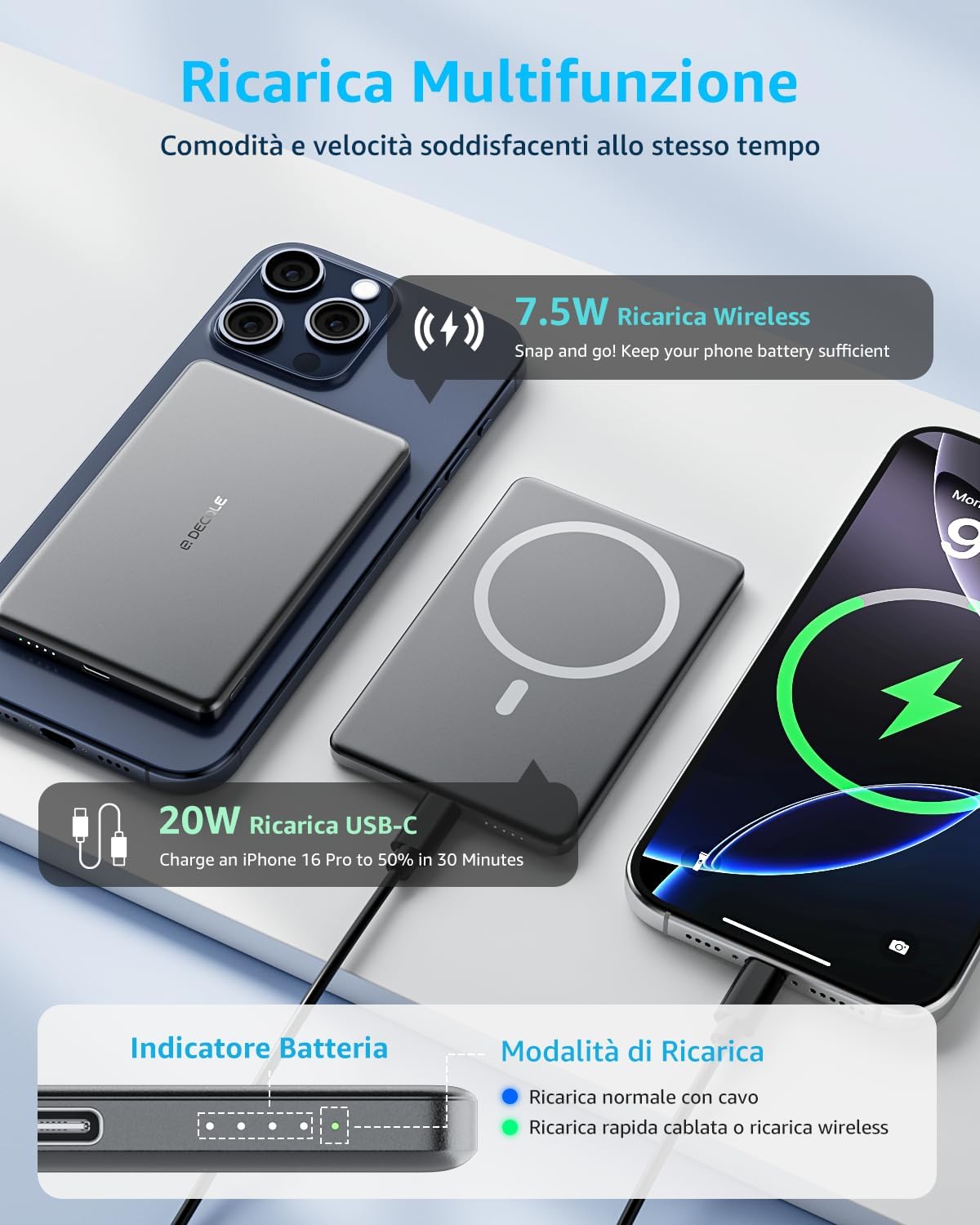 Detalle 2 de decqle Air Powerbank MagSafe 5000mAh Grigio