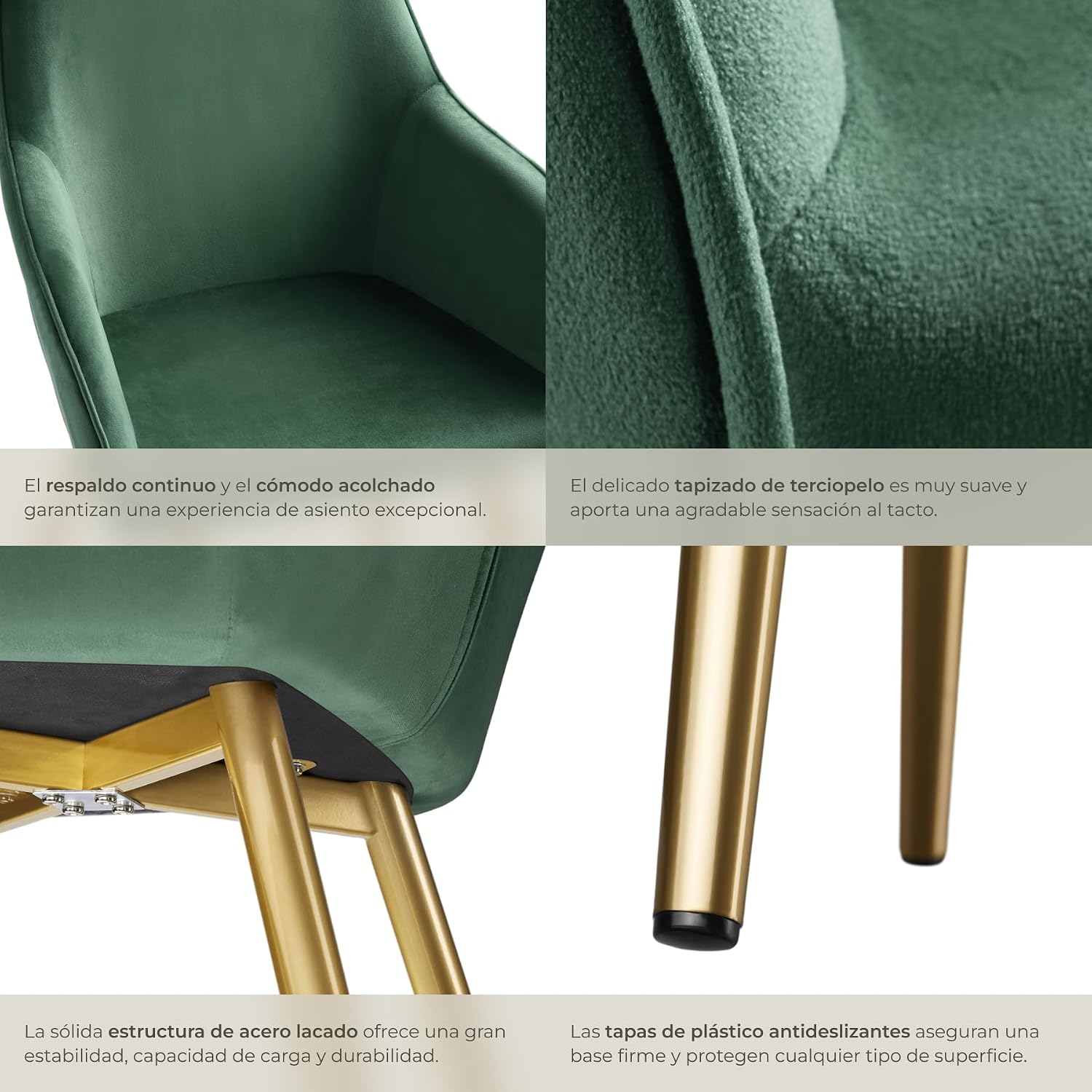 Thumbnail 6 de tectake® Silla tapizada terciopelo verde oscuro