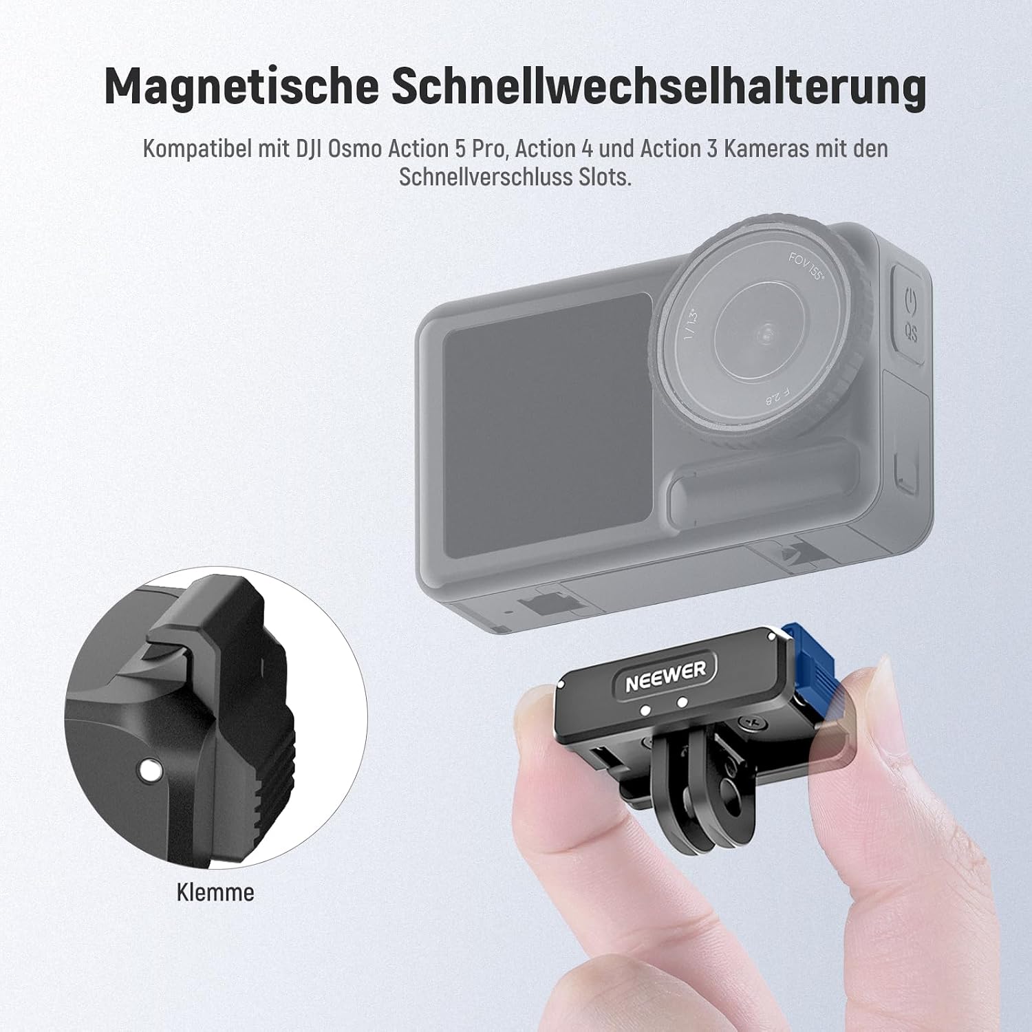 Detalle de NEEWER Magnethalterungsadapter AC011 – kompatibel mit DJI Osmo 360 und Action-Kameras