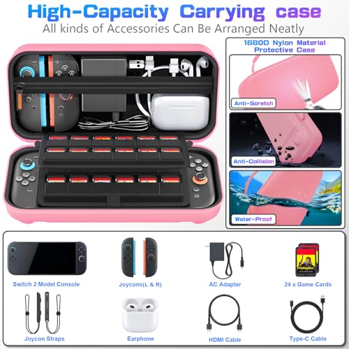 Thumbnail 3 de daydayup Switch 2 Carry Case – Pink, protective hard shell with 24 game slots for Nintendo Switch 2