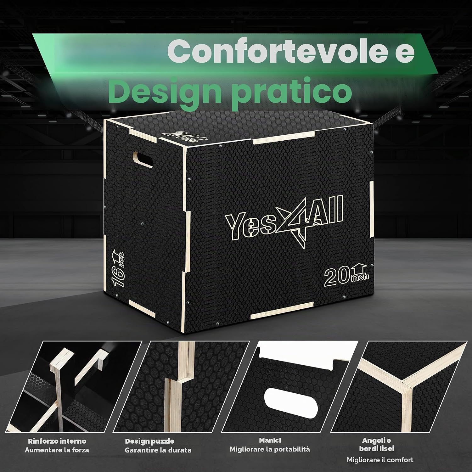 Detalle de Yes4All Scatola Plyo 3 in 1 in legno antiscivolo: robusta, regolabile e perfetta per casa e outdoor