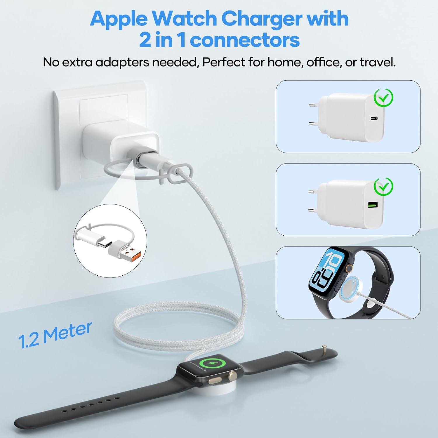 Thumbnail 1 de Esiposs 2 in 1 Magnetisches Ladekabel für Apple Watch – 1,2 m, USB-A/USB-C, Schnellladen