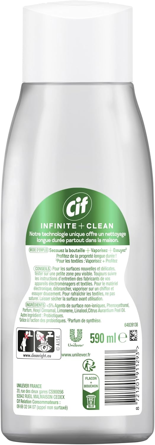Detalle de Cif Infinite+Clean Spray Multi-Usages 590 ml – Lot de 6 (Recharge)