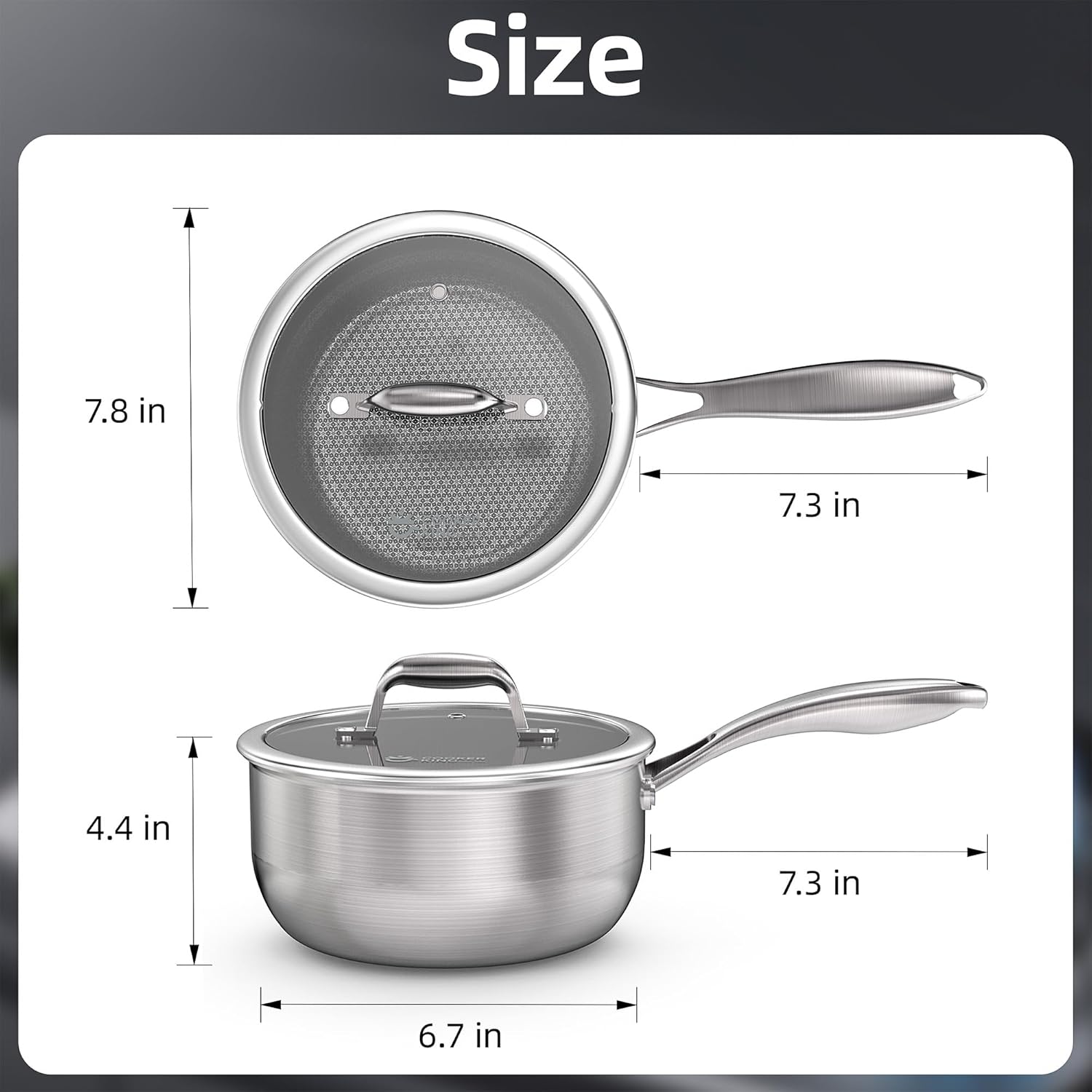 Thumbnail 6 de COOKER KING 3 Quart Stainless Steel Saucepan with Lid: Tri-Ply Ceramic Nonstick, Metal Utensil Safe