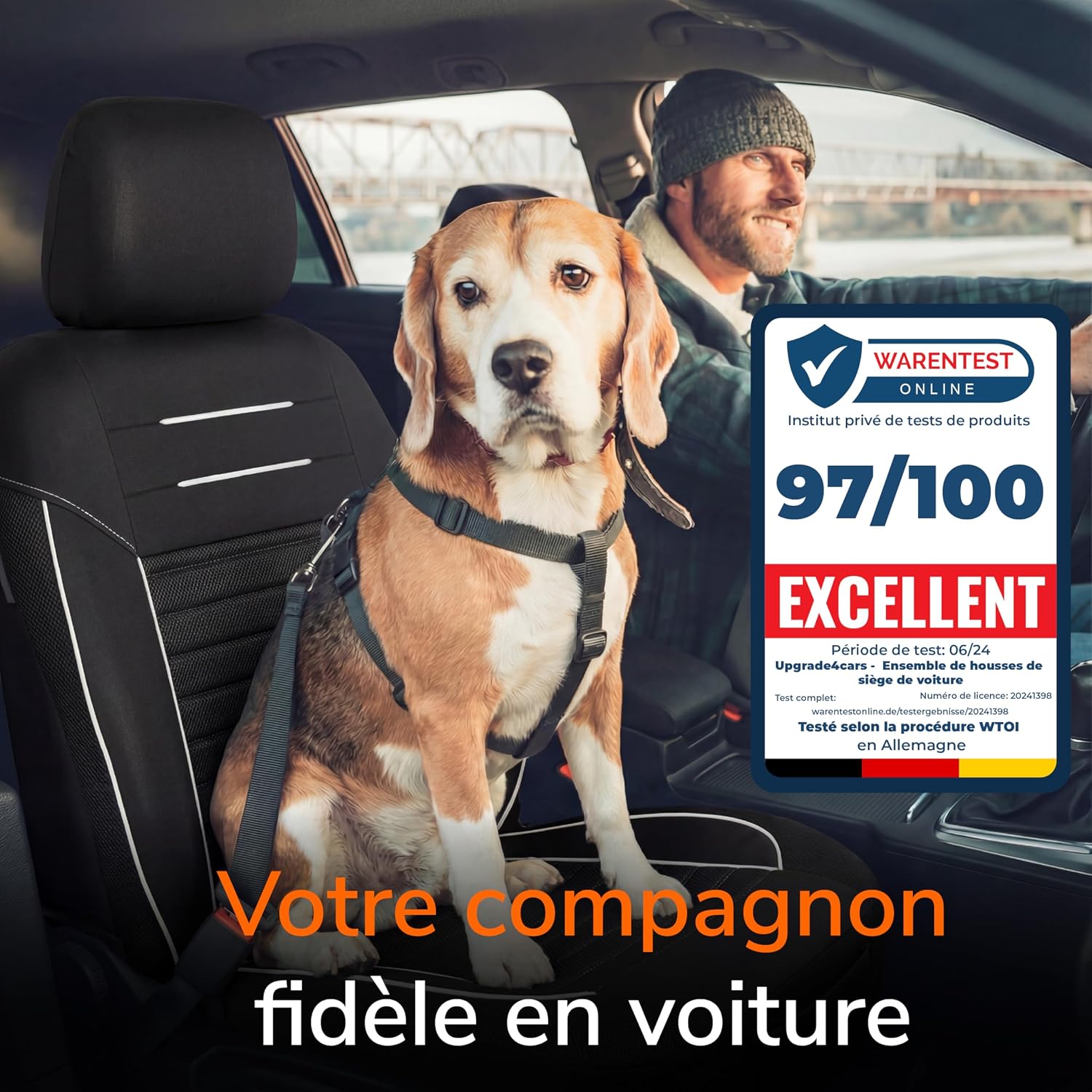 Detalle de Upgrade4cars Housses de Siège Avant Set Version 2026 – Housses Universelles en Blanc pour Conducteur et Passager