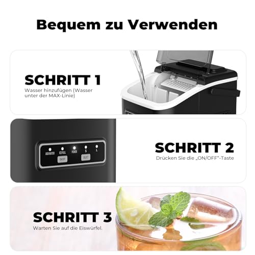Thumbnail 6 de Acmeenjoy Eiswürfelmaschine 9 Würfel in 6–8 Min, 12kg/24h, Selbstreinigende