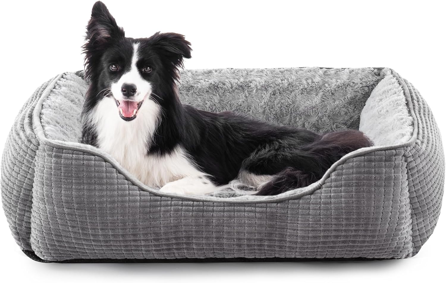 Detalle de JOEJOY Large Dog Bed Washable Pet Bed – Soft Rose Velvet, 76×61×23 cm, Grey