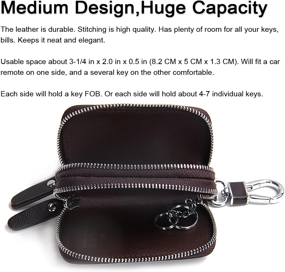 Thumbnail 1 de Contacts Genuine Leather Double Zipper Car Key Case Holder (Coffee)