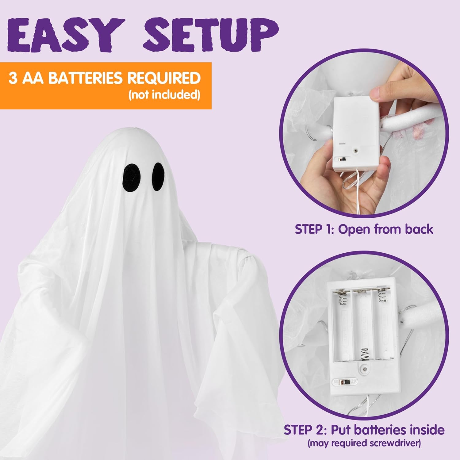 Thumbnail 3 de JOYIN 15575 47-Inch Hanging Ghost with Purple LED and Timer
