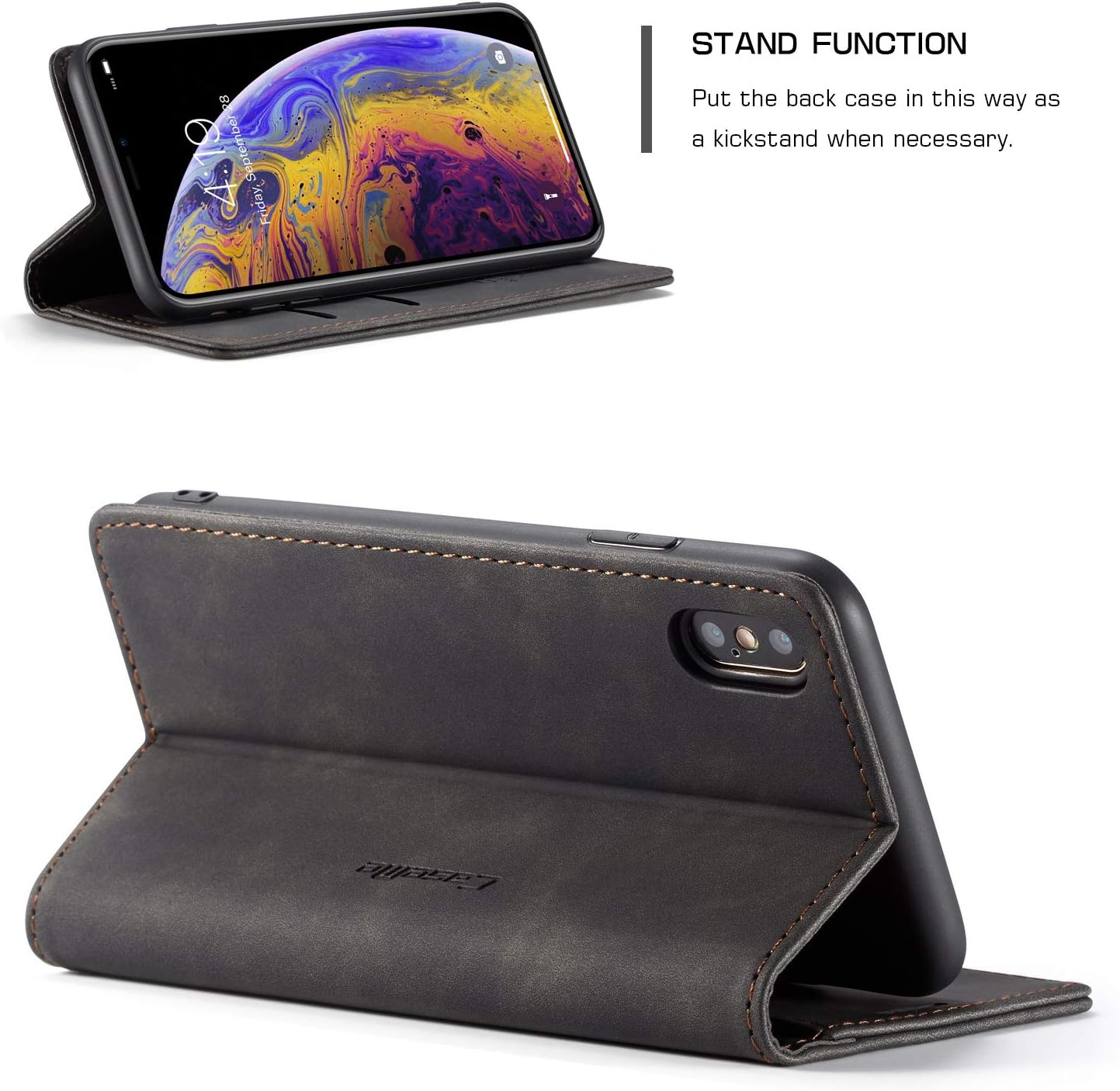 Thumbnail 3 de owlhold Klapphülle für iPhone X/XS – Premium PU Lederhülle mit Kartenfach, Standfunktion, Schwarz