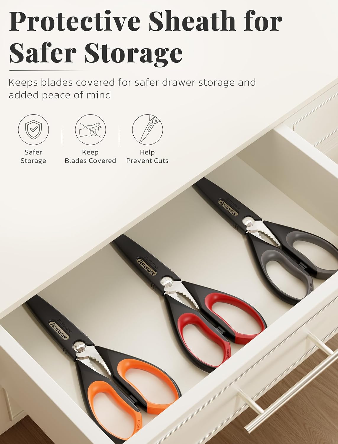 Thumbnail 6 de Astercook Kitchen Scissors All Purpose Heavy Duty (3-Pack) – Stainless Steel Shears with Serrated Blade
