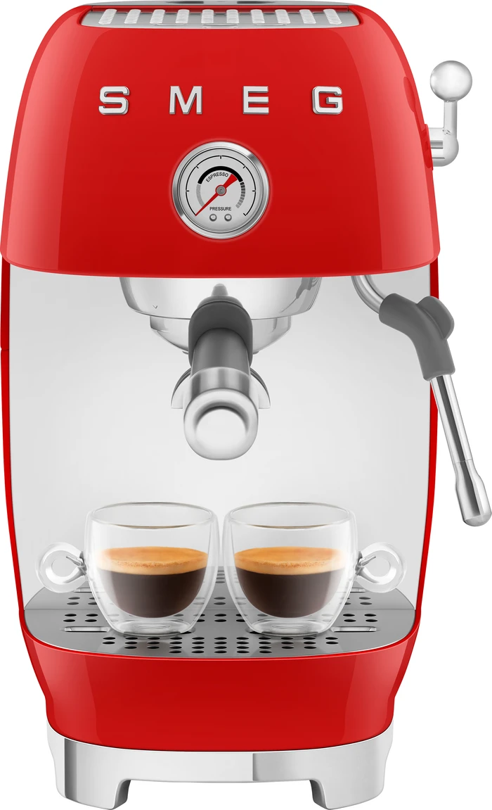 Thumbnail 1 de Smeg ECF03RDEU Rot – kompakte Espressomaschine mit Dampfdüse, glattem Milchschaum und Manometer