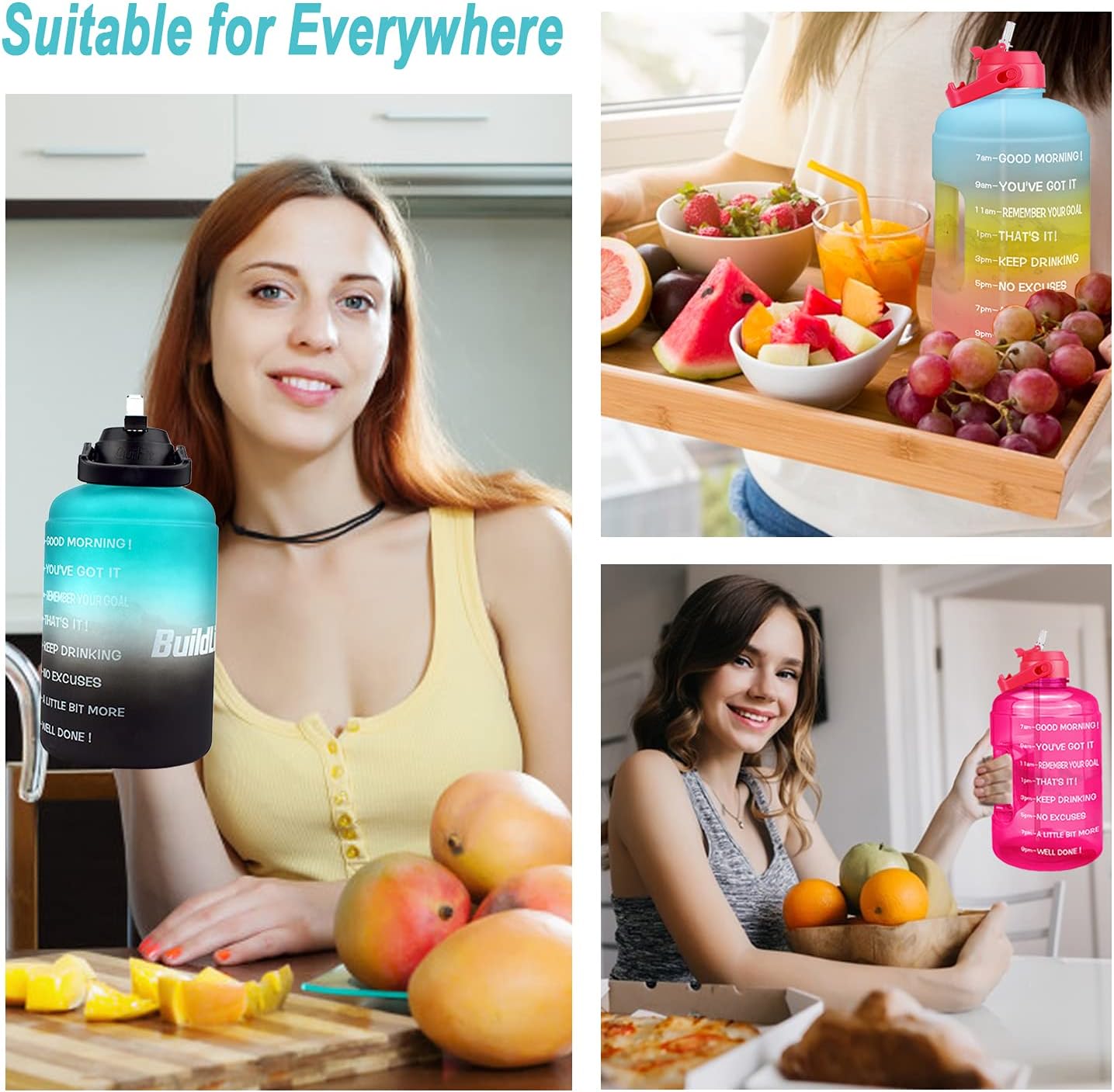 Thumbnail 4 de BuildLife Motivational Water Bottle 2.2L: Large Capacity Hydration with Time Markers