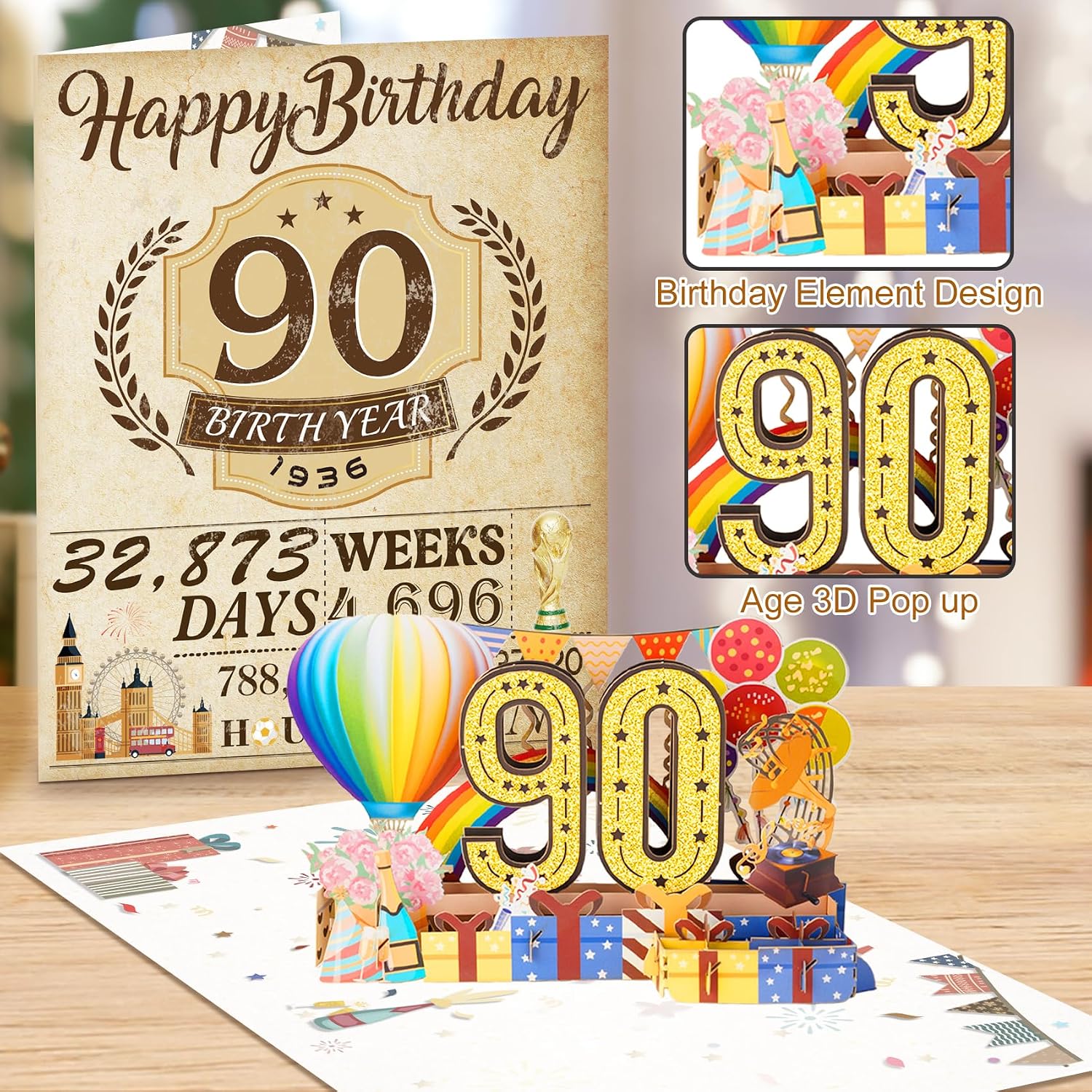 Detalle de 90th Birthday Card: Funny 3D Pop Up with Envelope