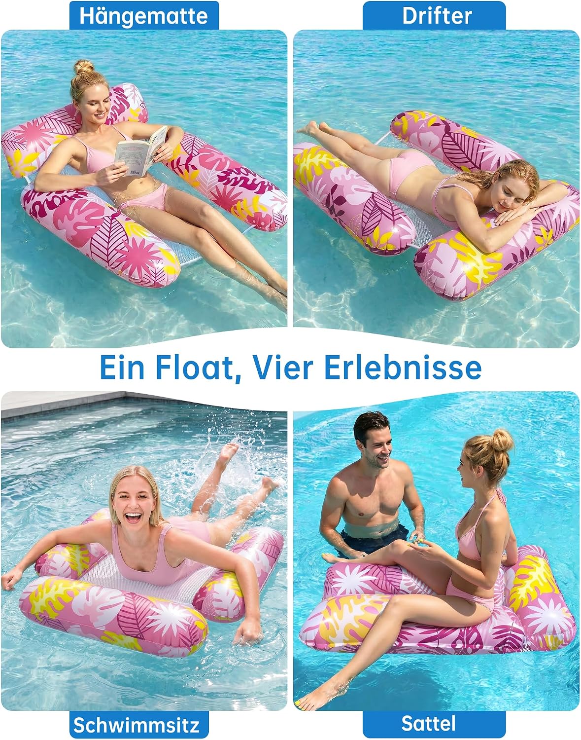 Detalle 2 de Wincany Luftmatratze Pool mit Kippsicherem 3-Röhren-Design – 4-in-1 Aufblasbare Schwimmliege für Sommer, Strand und Urlaub